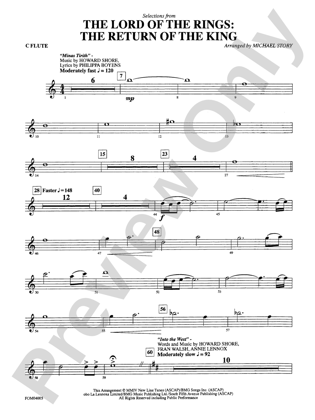 The Lord of the Rings: The Return of the King, Selections from: Flute