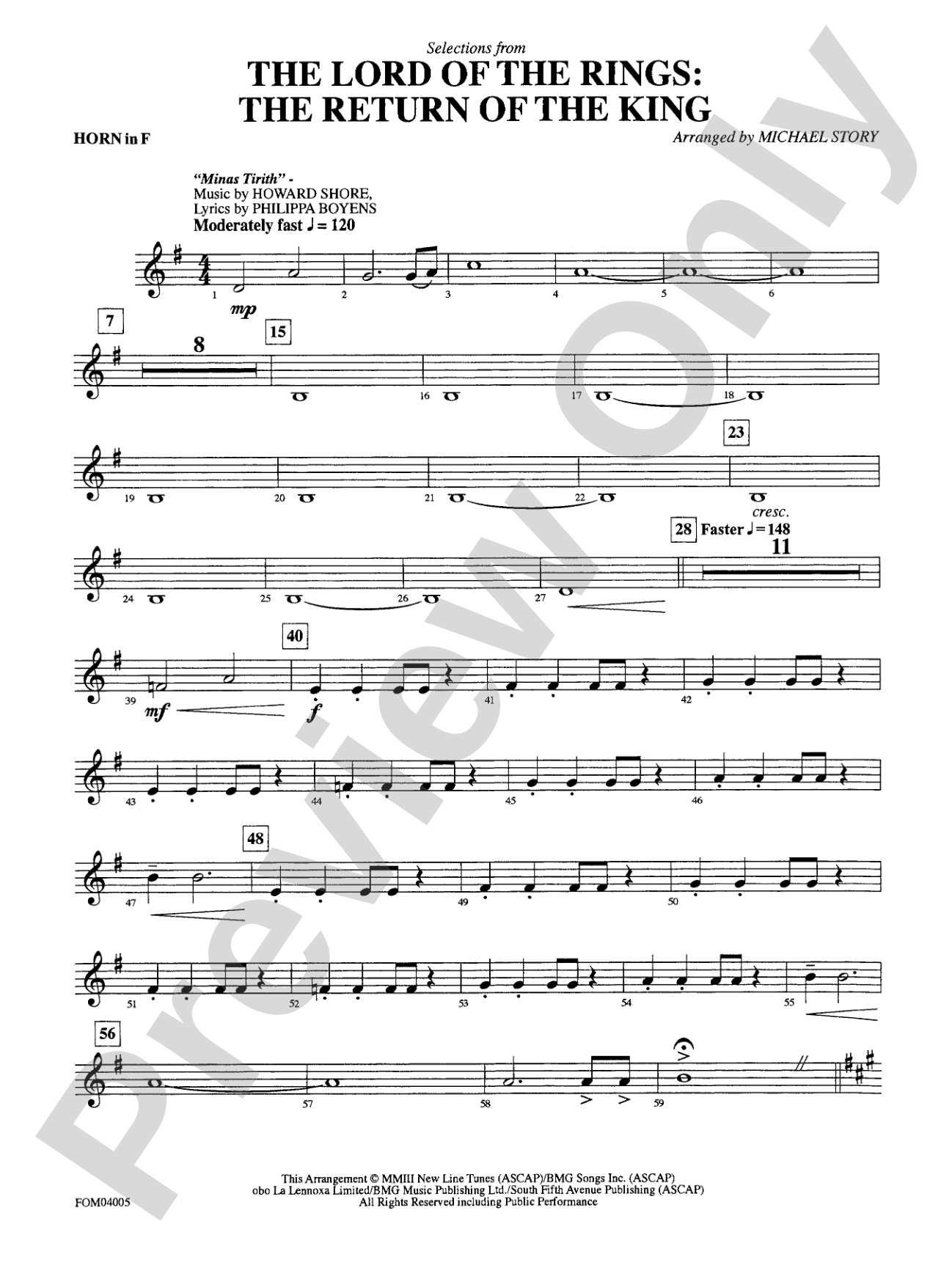 The Lord of the Rings: The Return of the King, Selections from: 1st F Horn