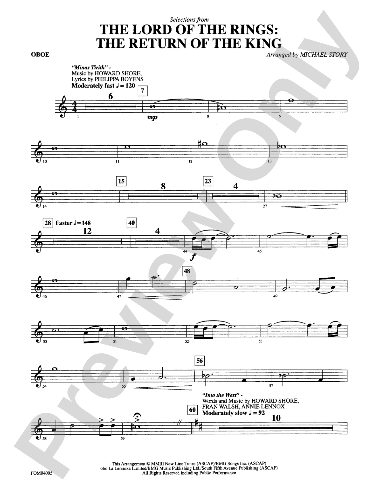 The Lord of the Rings: The Return of the King, Selections from: Oboe