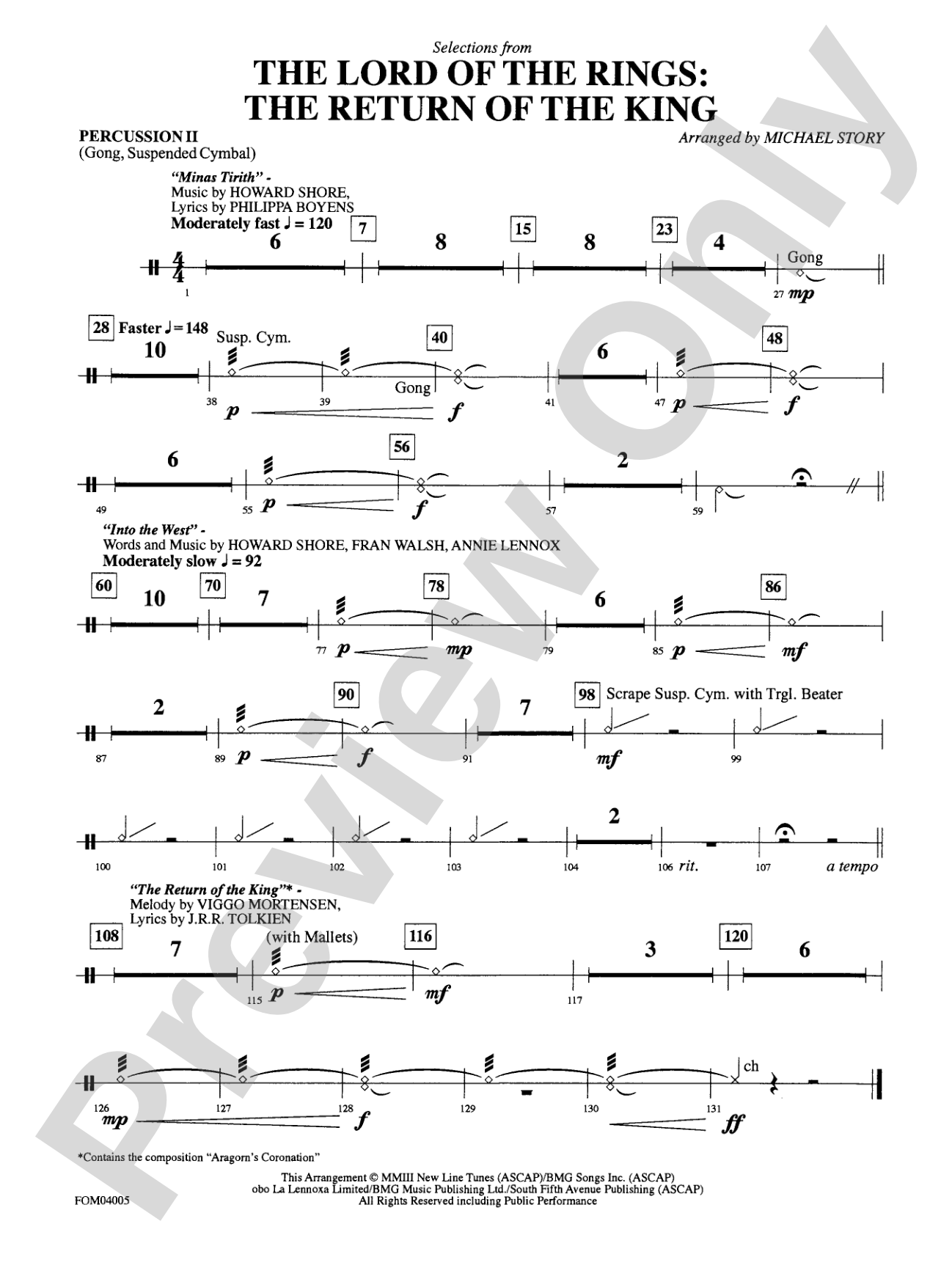 The Lord of the Rings: The Return of the King, Selections from: 2nd Percussion
