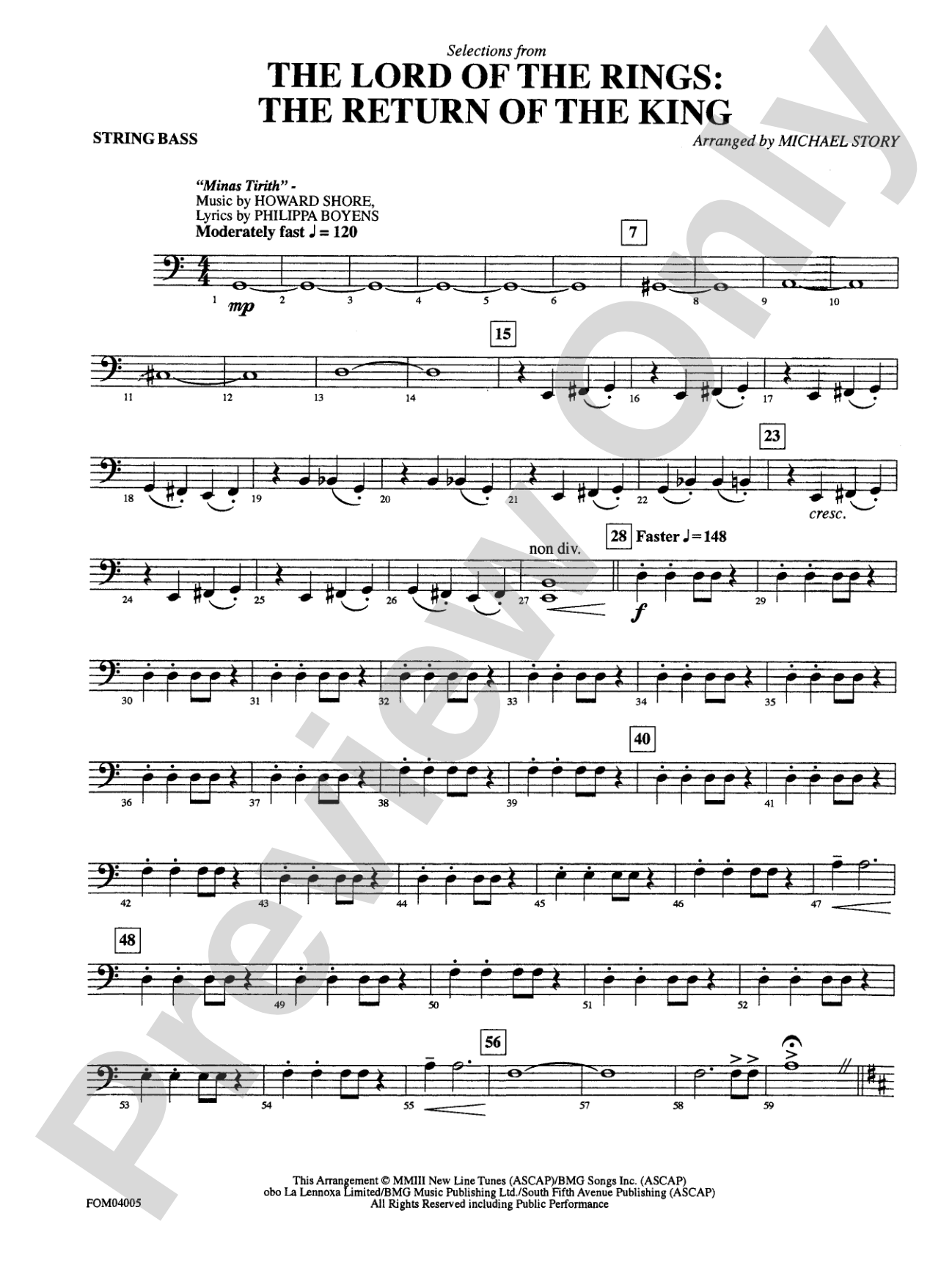 The Lord of the Rings: The Return of the King, Selections from: String Bass