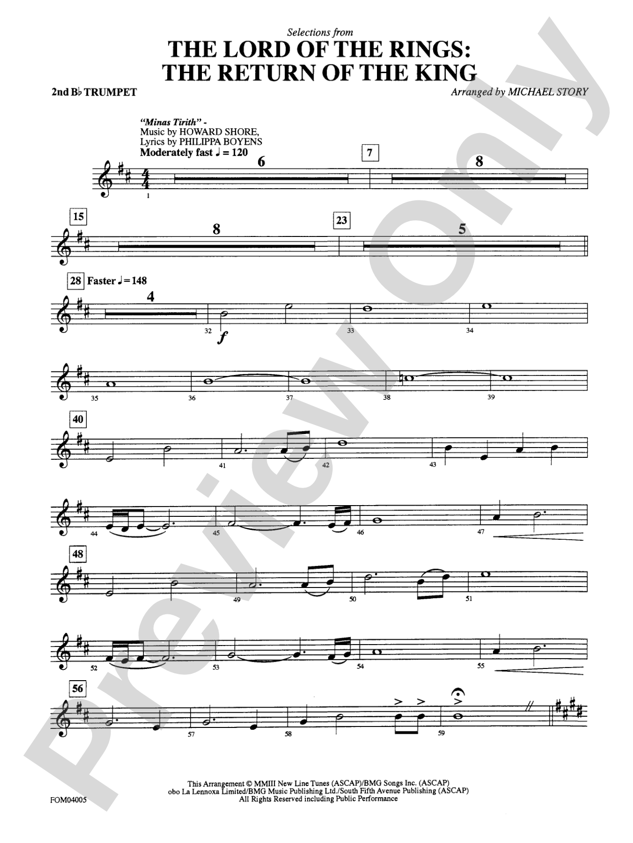 The Lord of the Rings: The Return of the King, Selections from: 2nd B-flat Trumpet