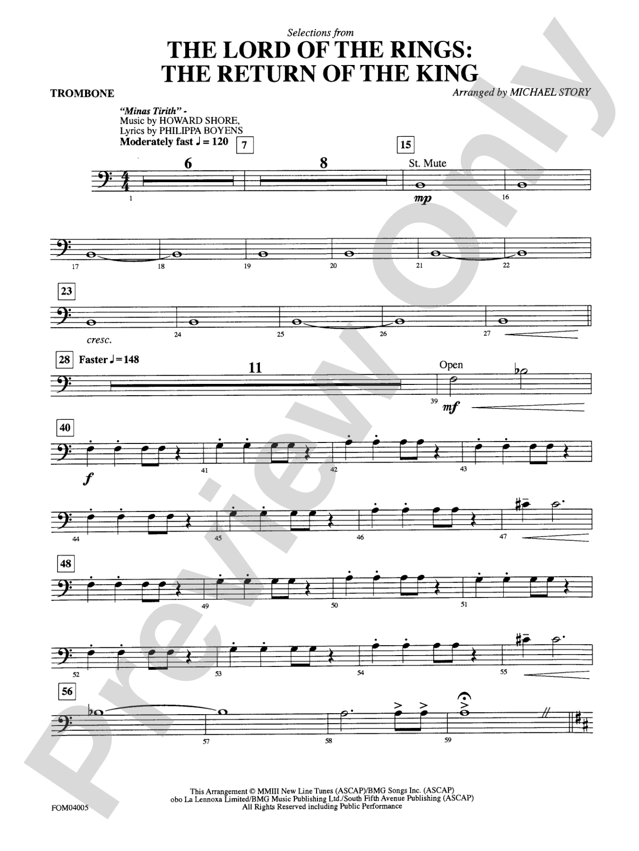 The Lord of the Rings: The Return of the King, Selections from: 1st Trombone