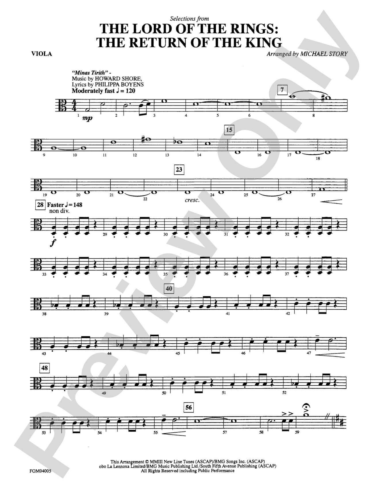 The Lord of the Rings: The Return of the King, Selections from: Viola