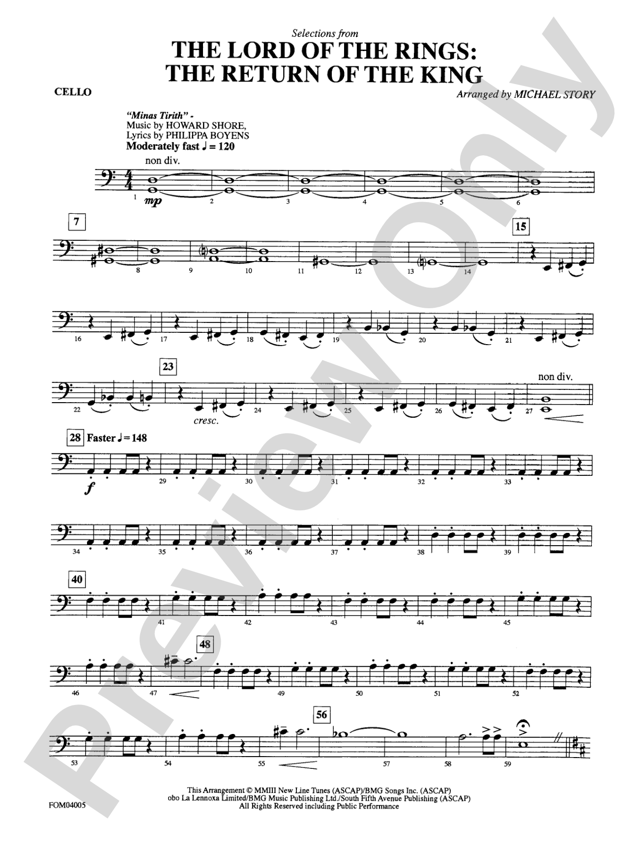 The Lord of the Rings: The Return of the King, Selections from: Cello