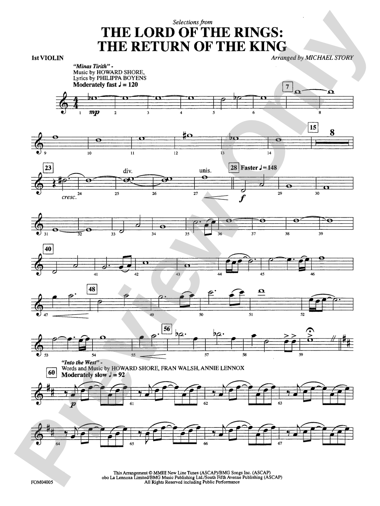 The Lord of the Rings: The Return of the King, Selections from: 1st Violin