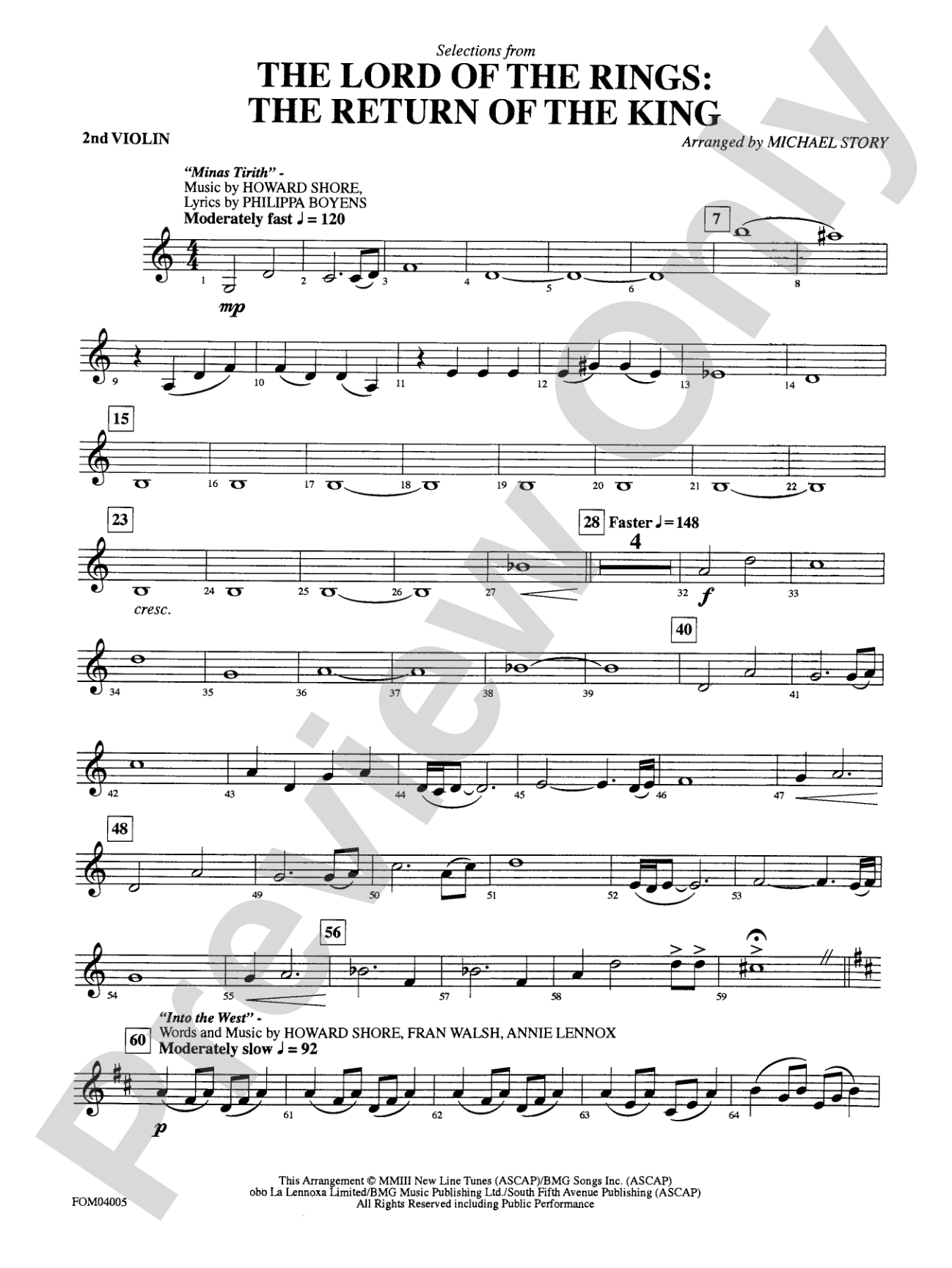 The Lord of the Rings: The Return of the King, Selections from: 2nd Violin