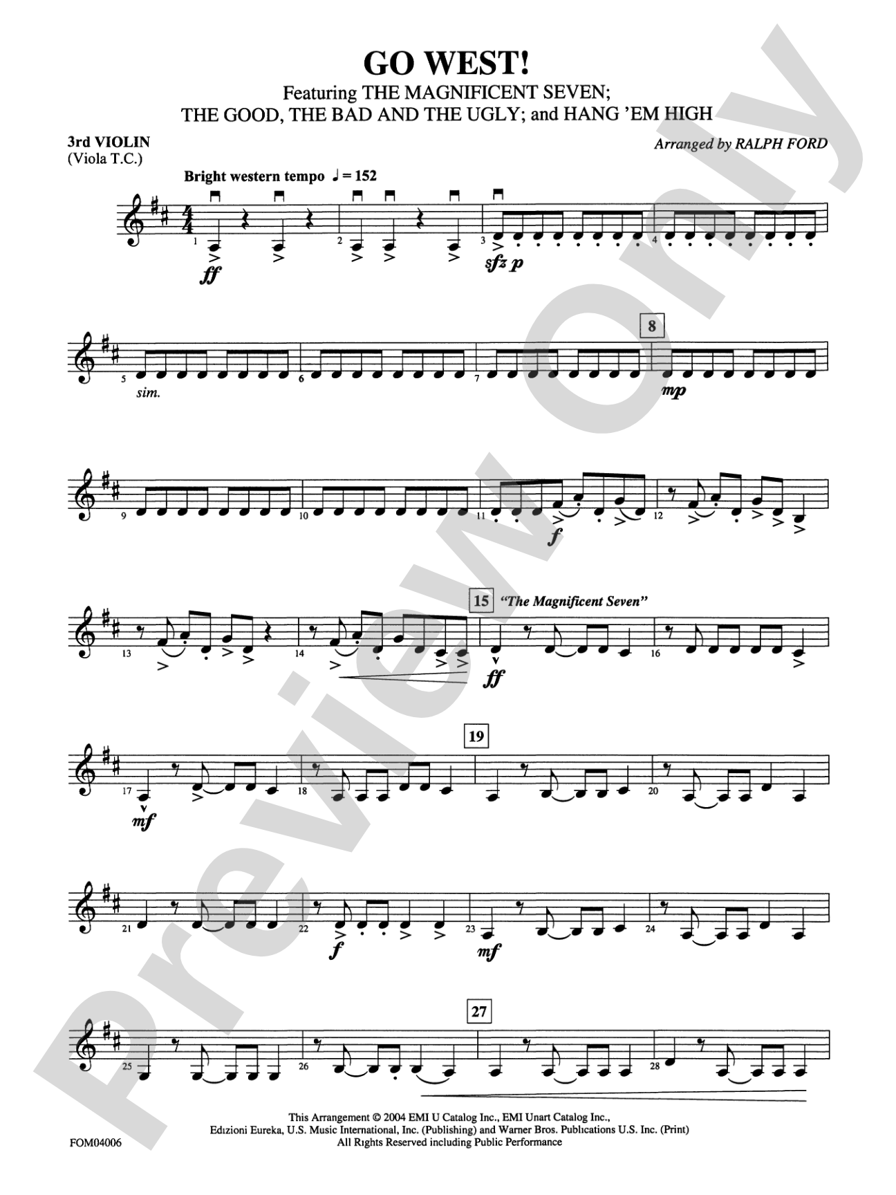 Go West! (Medley): 3rd Violin (Viola [TC])