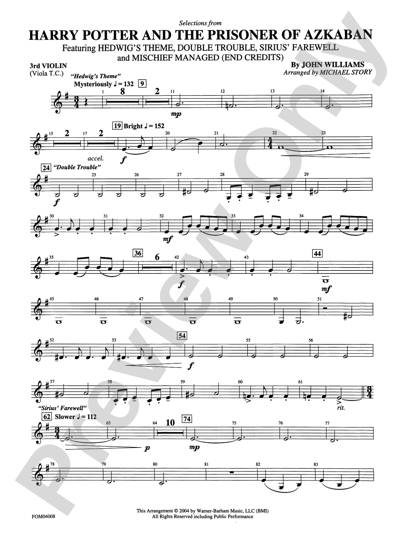 Harry Potter and the Prisoner of Azkaban: 3rd Violin (Viola [TC])