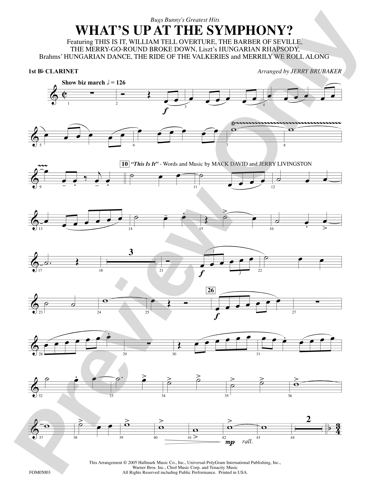 What's Up at the Symphony? (Bugs Bunny's Greatest Hits): 1st B-flat Clarinet