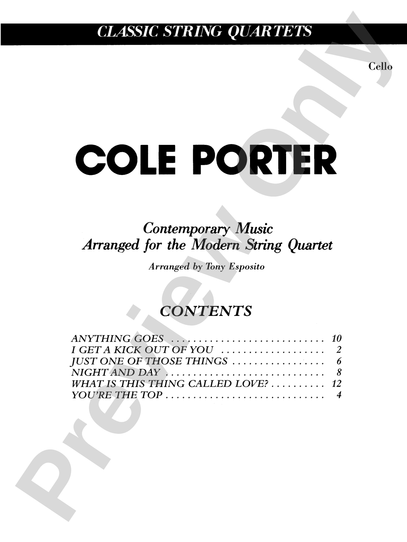 Cole Porter (Classic String Quartets): Cello