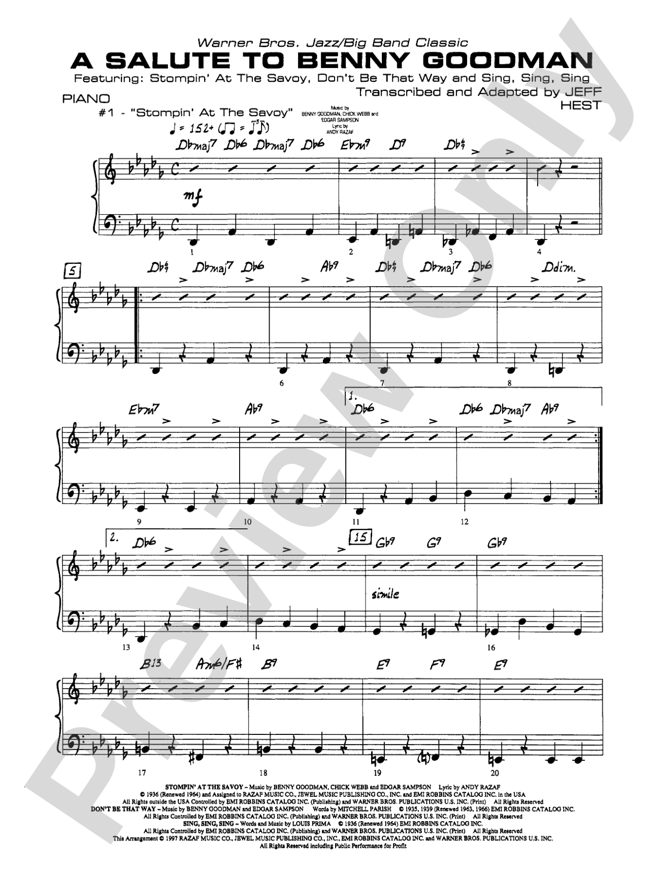 A Salute to Benny Goodman: Piano Accompaniment