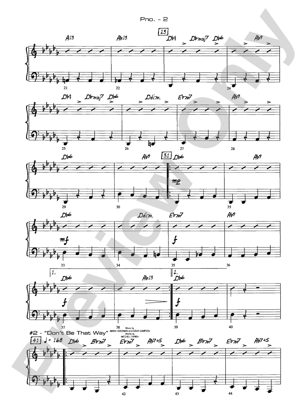A Salute to Benny Goodman: Piano Accompaniment