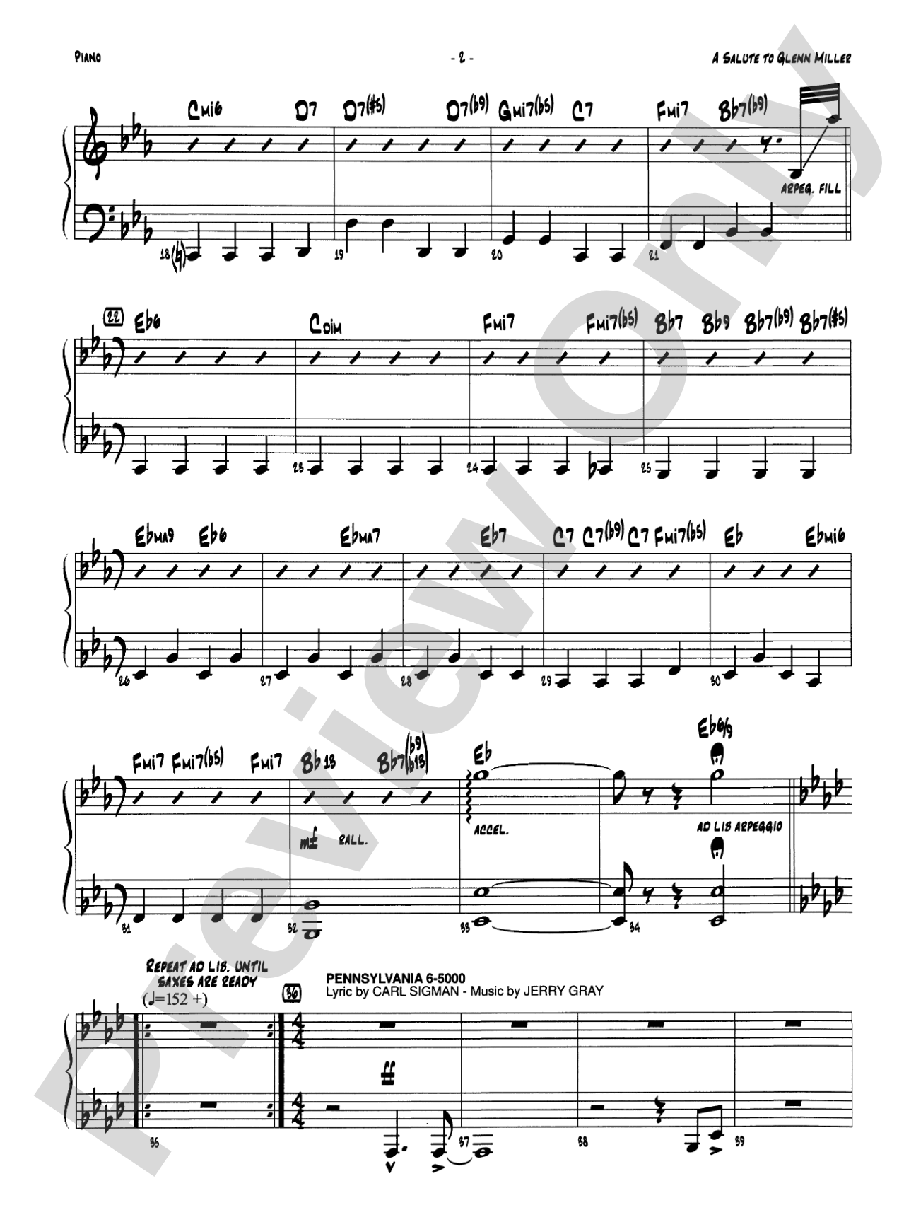 A Salute to Glenn Miller: Piano Accompaniment