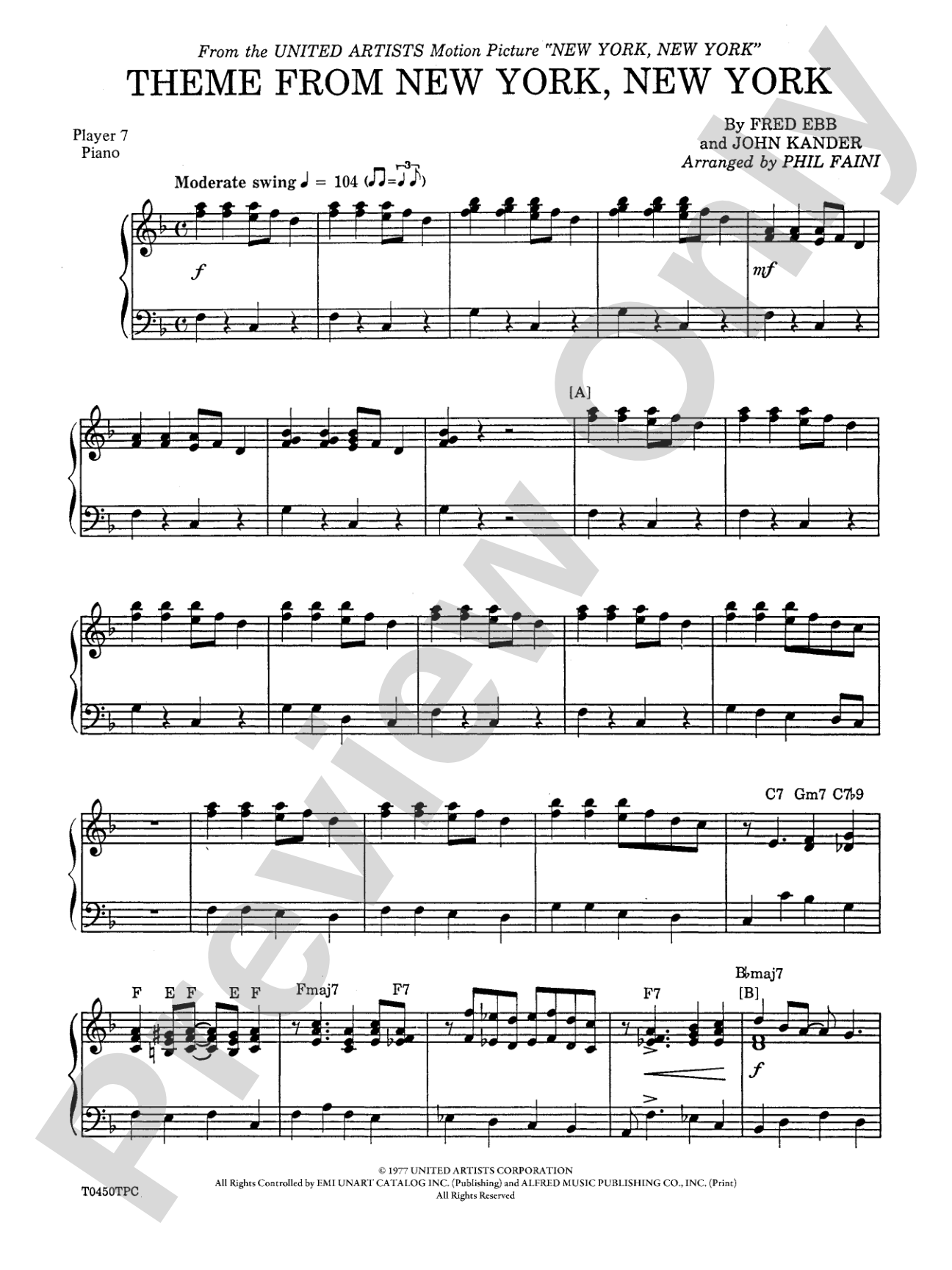 New York, New York, Theme from: Piano Accompaniment