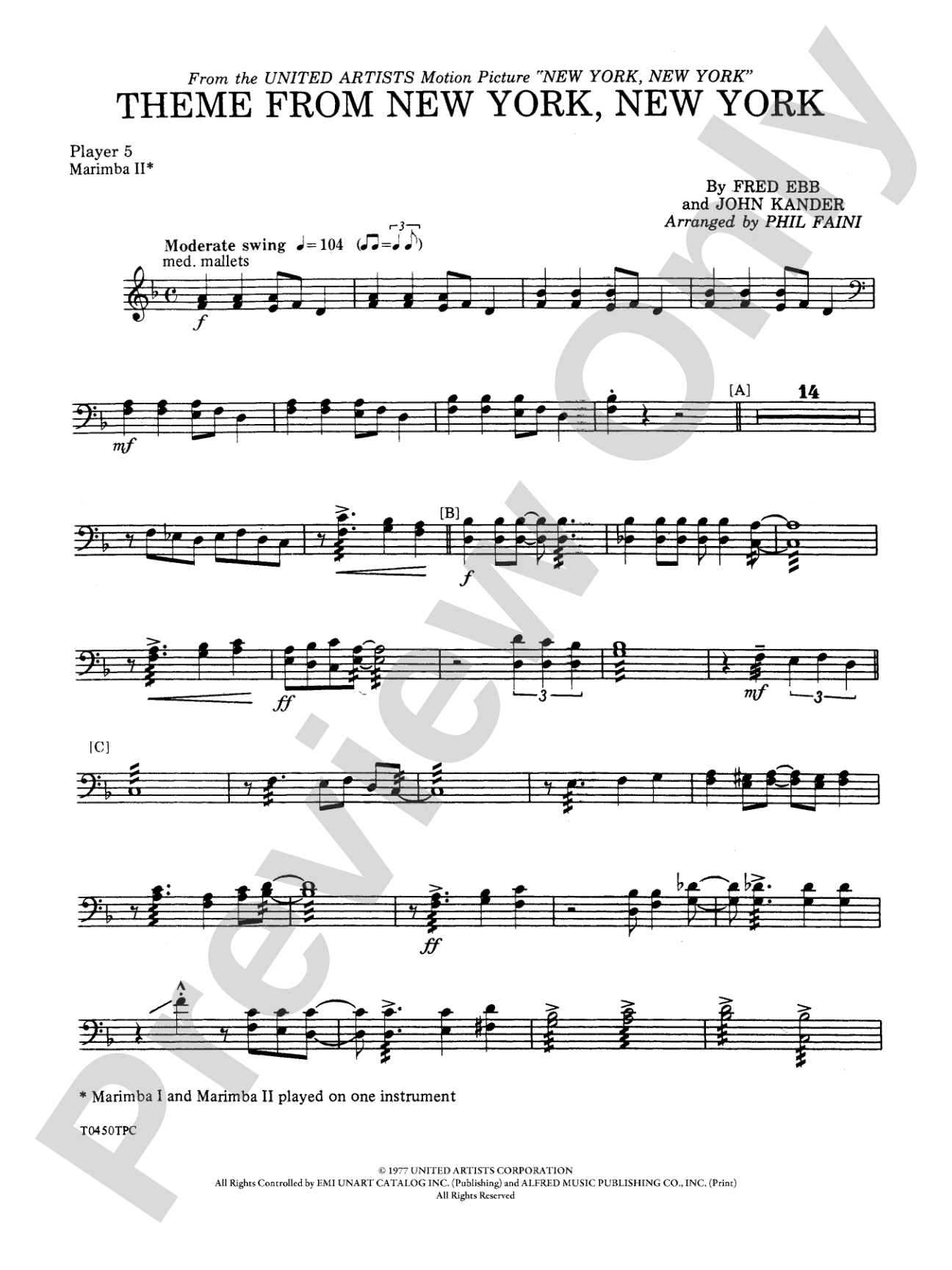 New York, New York, Theme from: 2nd Mallet Percussion