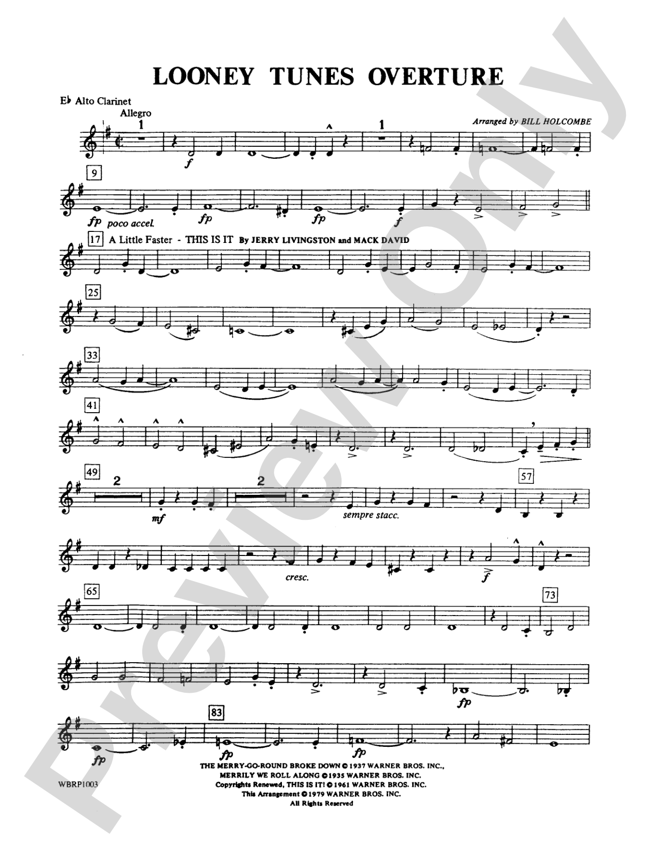 Looney Tunes Overture: E-flat Alto Clarinet