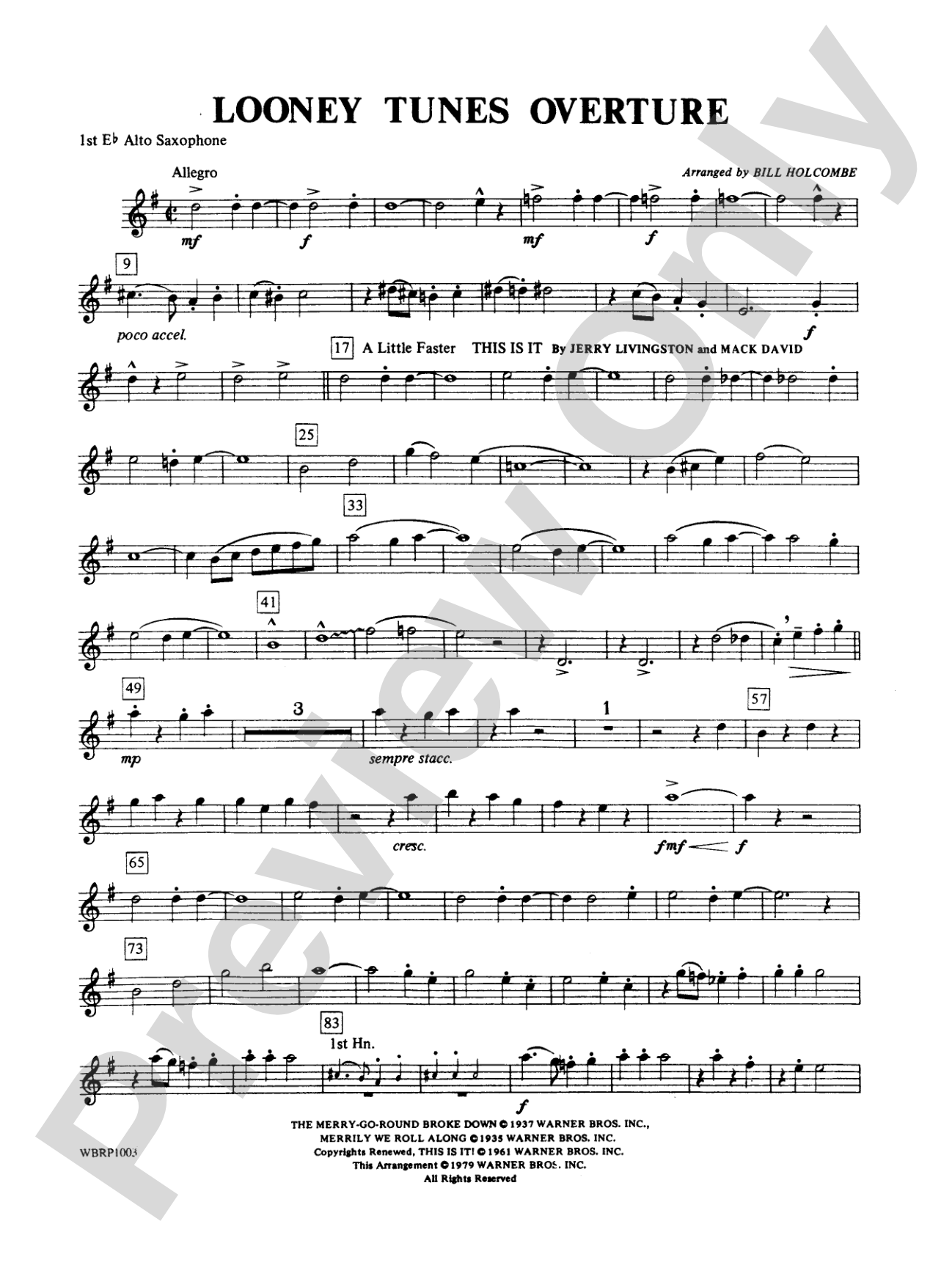 Looney Tunes Overture: E-flat Alto Saxophone