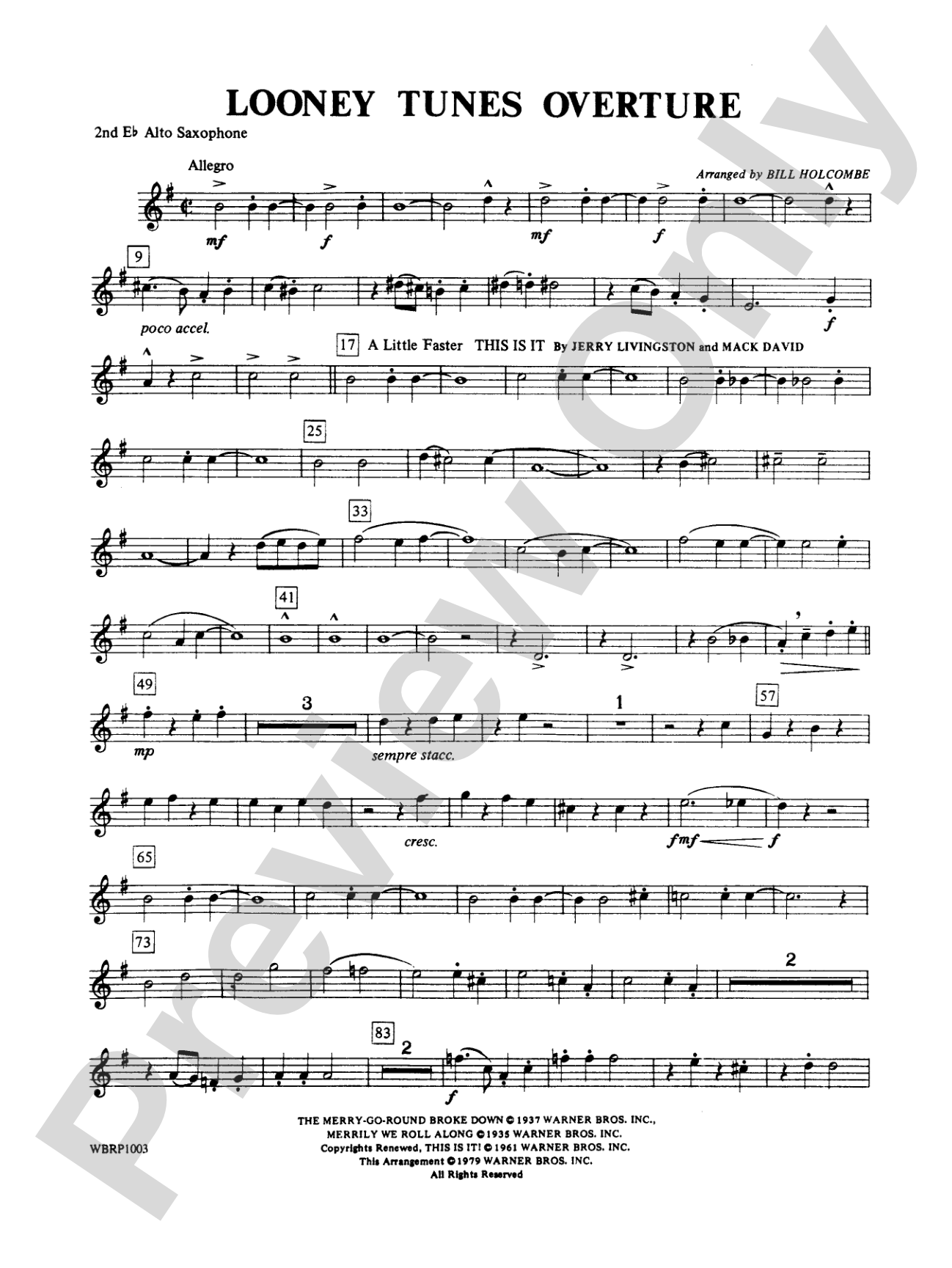 Looney Tunes Overture: 2nd E-flat Alto Saxophone