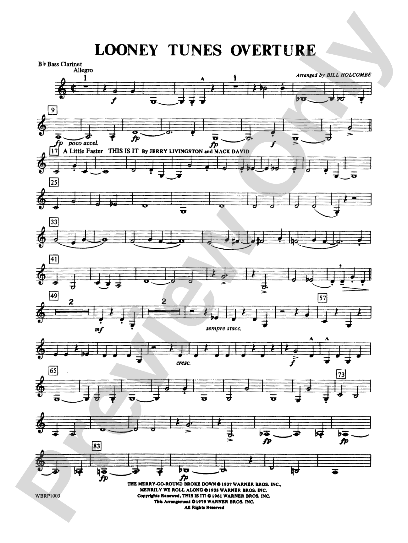 Looney Tunes Overture: B-flat Bass Clarinet