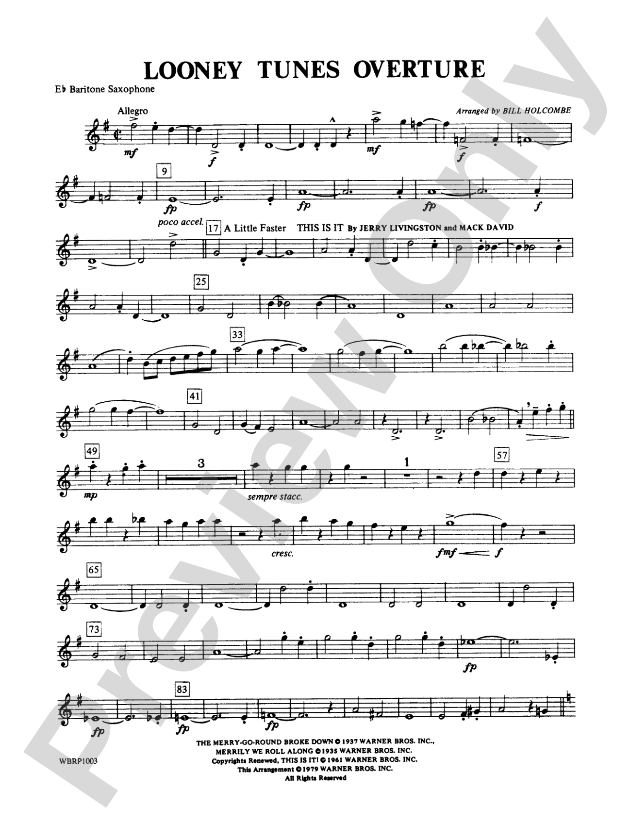 Looney Tunes Overture: E-flat Baritone Saxophone
