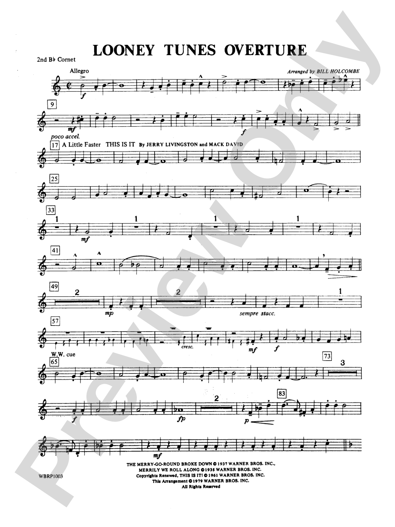 Looney Tunes Overture: 2nd B-flat Cornet