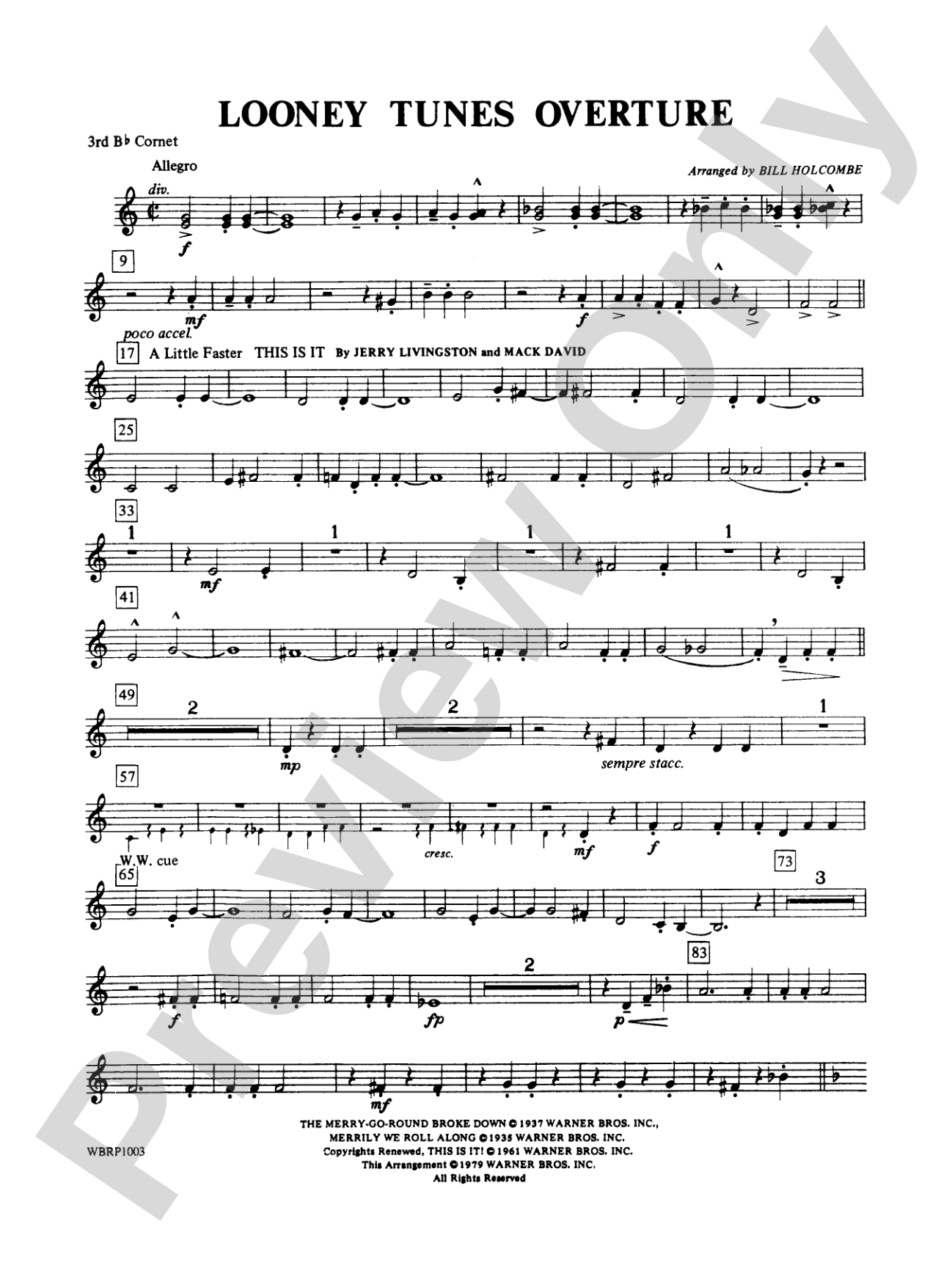Looney Tunes Overture: 3rd B-flat Cornet
