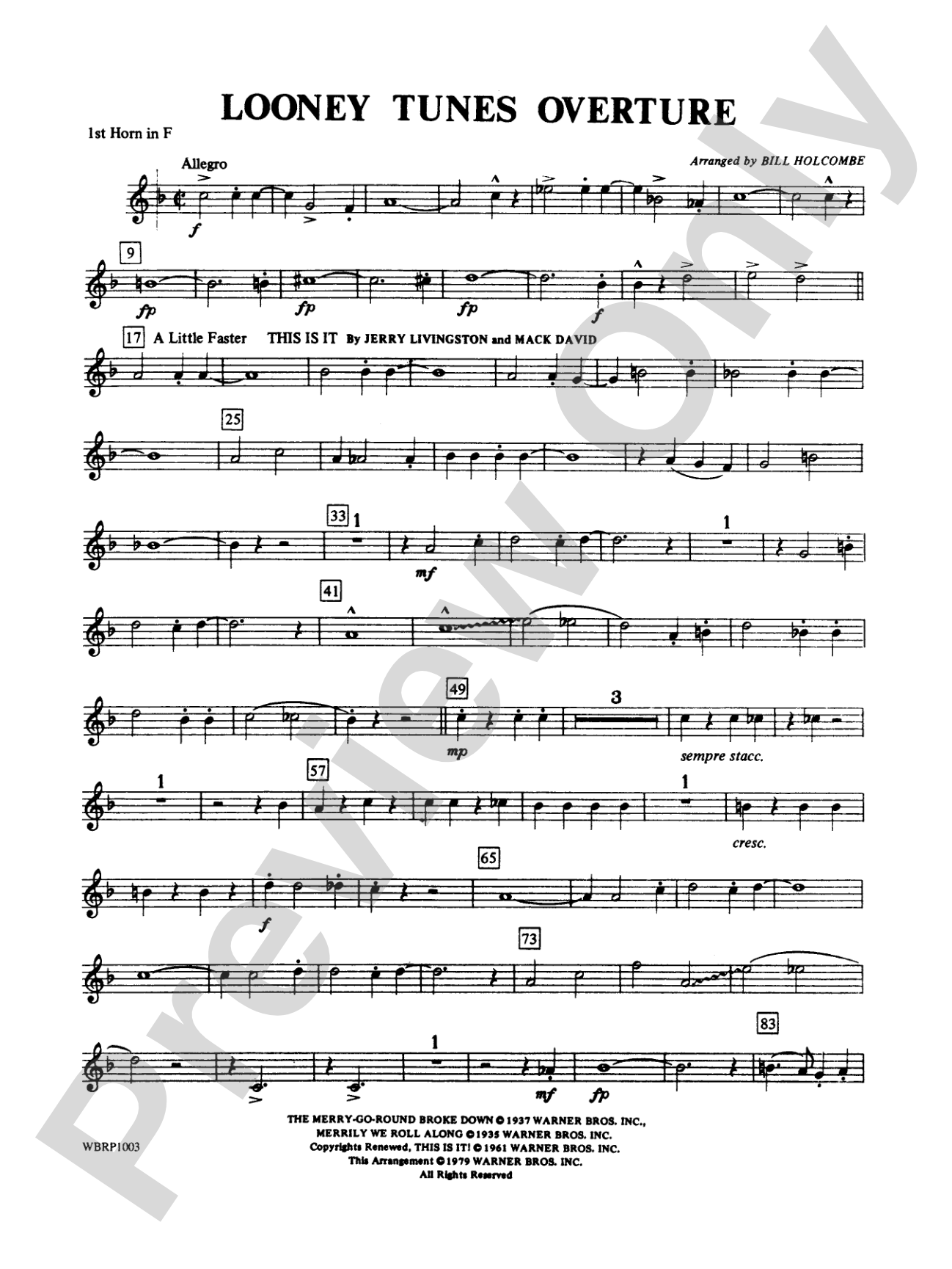 Looney Tunes Overture: 1st F Horn