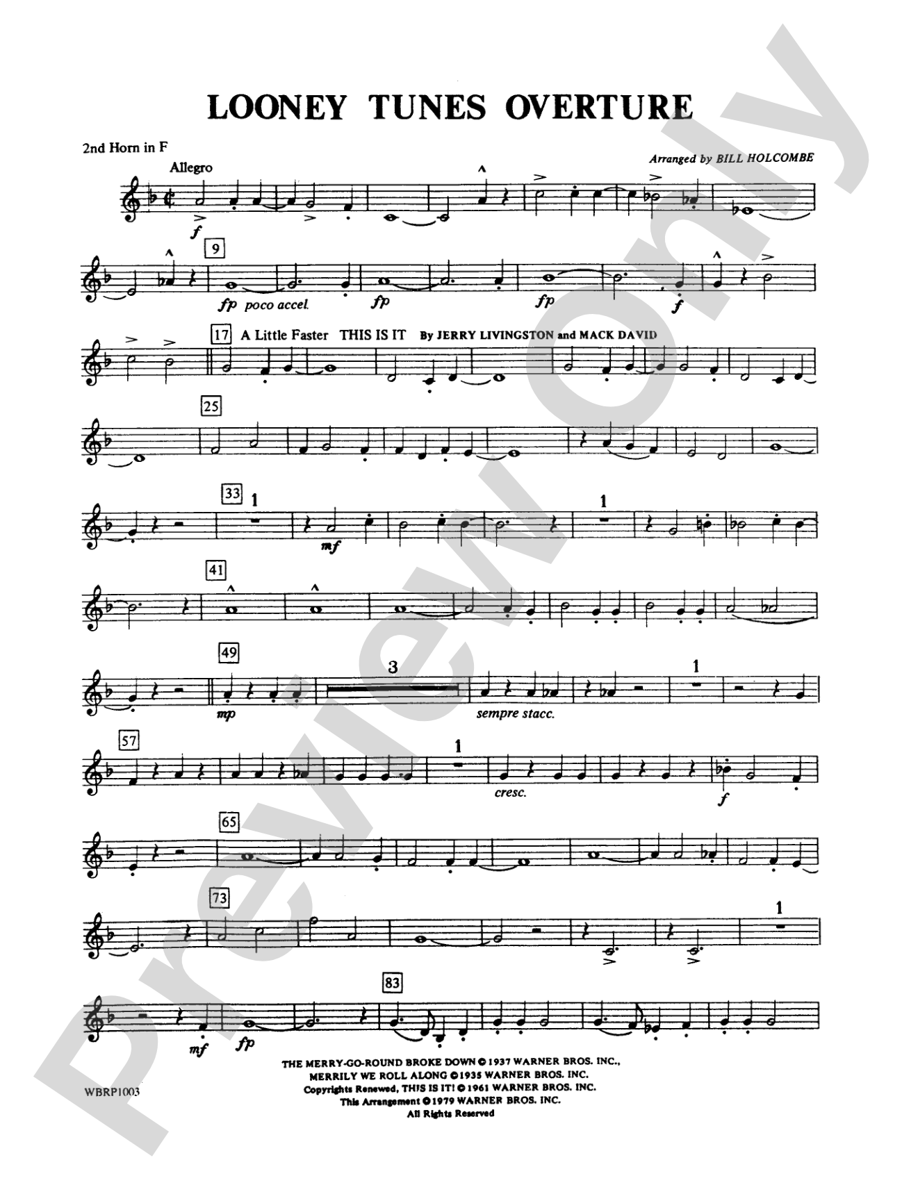 Looney Tunes Overture: 2nd F Horn