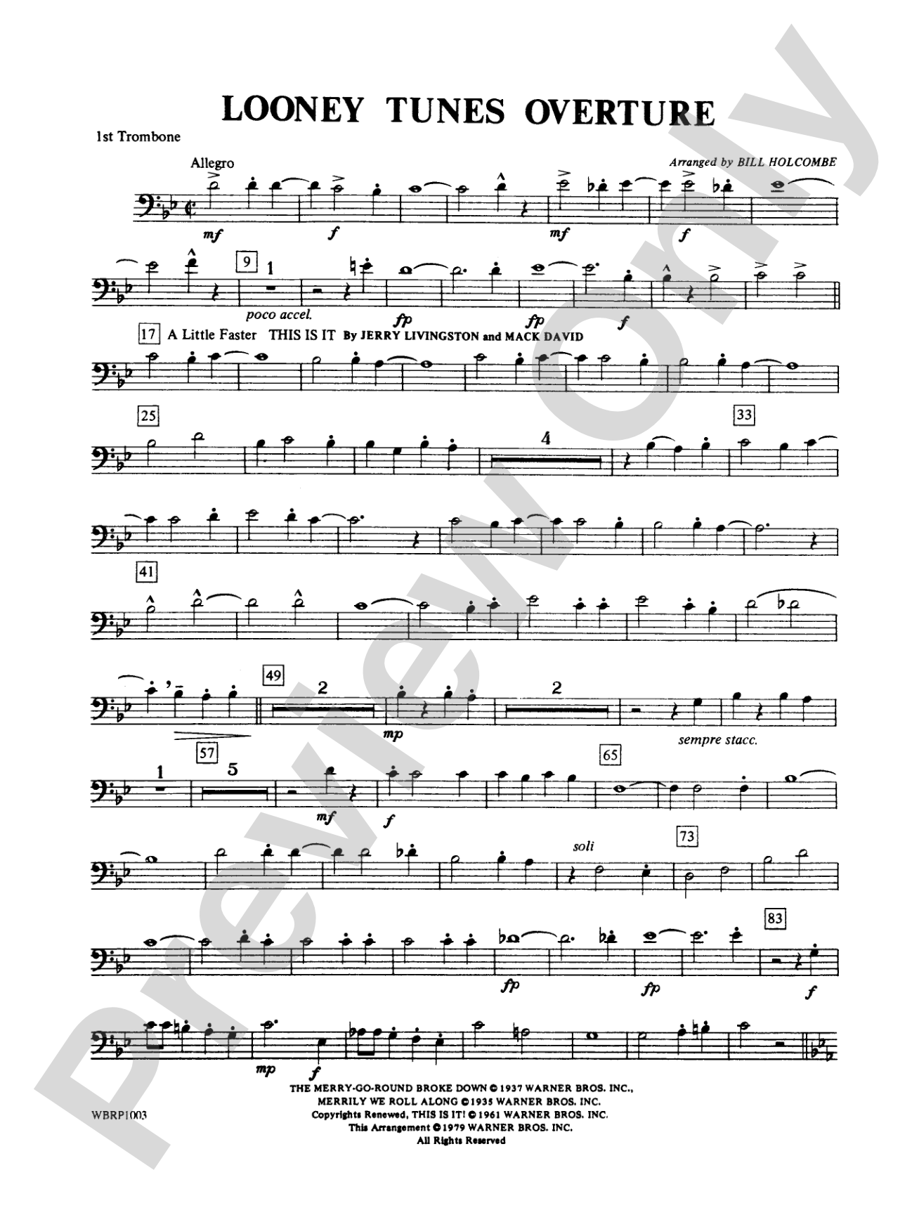 Looney Tunes Overture: 1st Trombone