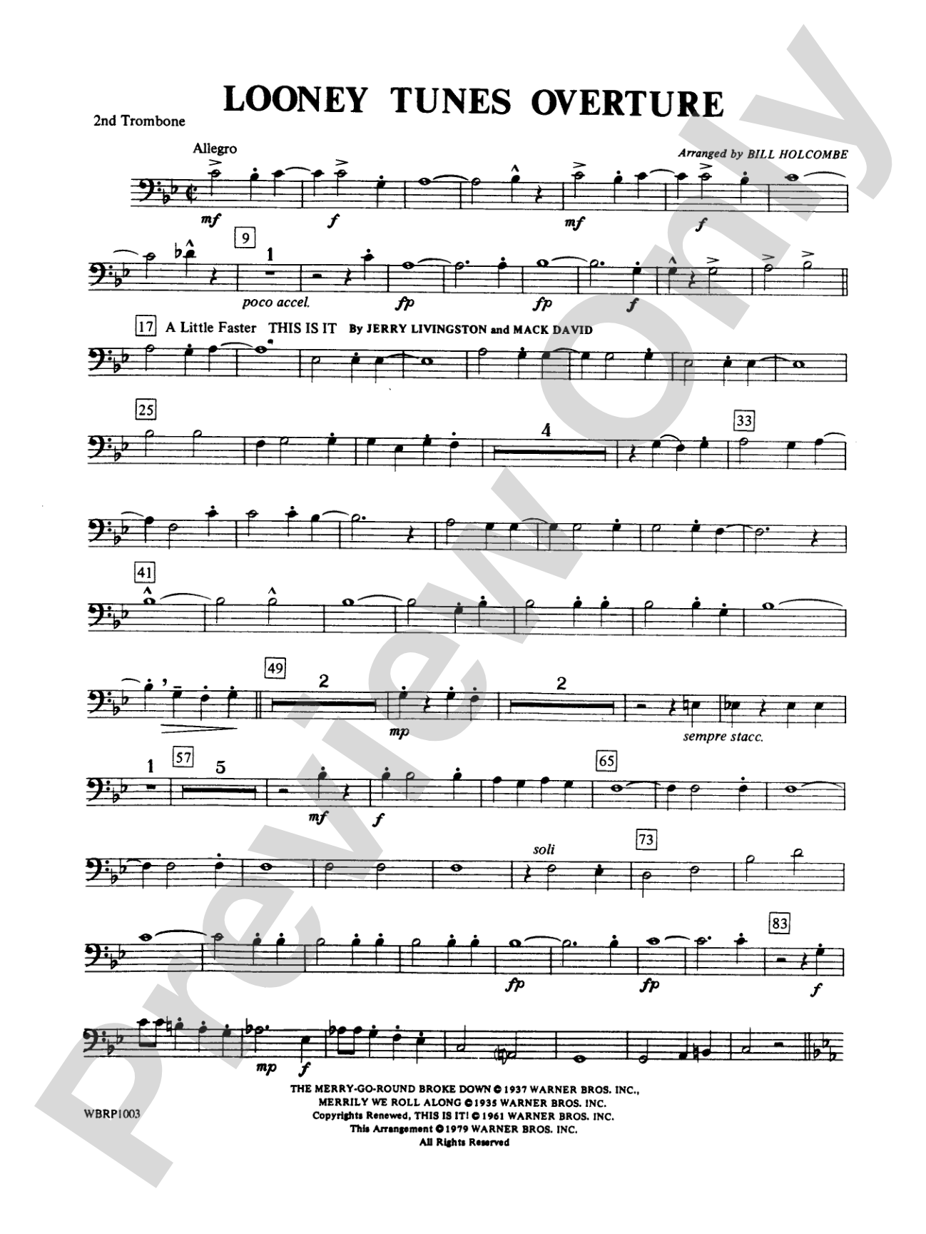 Looney Tunes Overture: 2nd Trombone