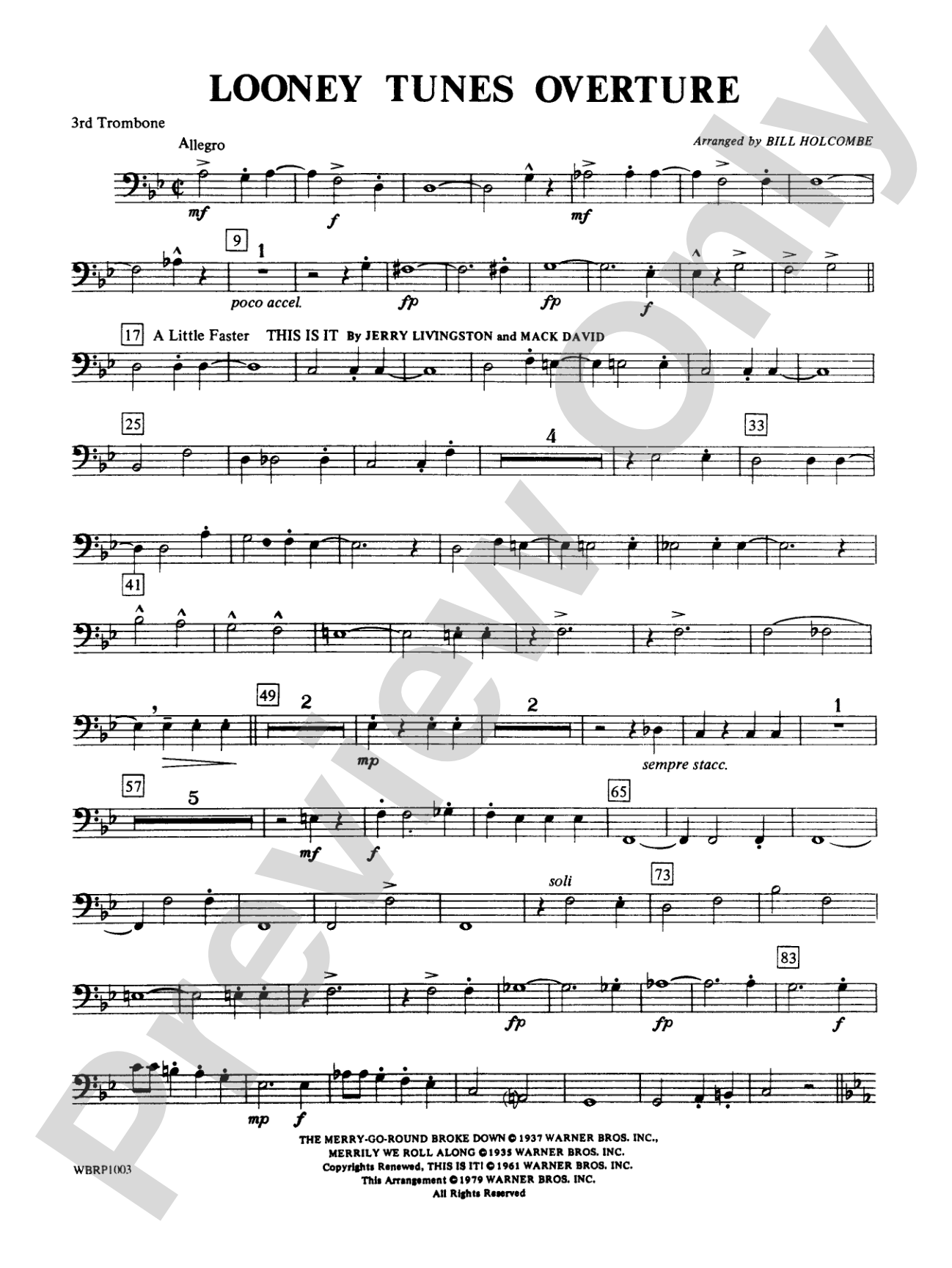 Looney Tunes Overture: 3rd Trombone