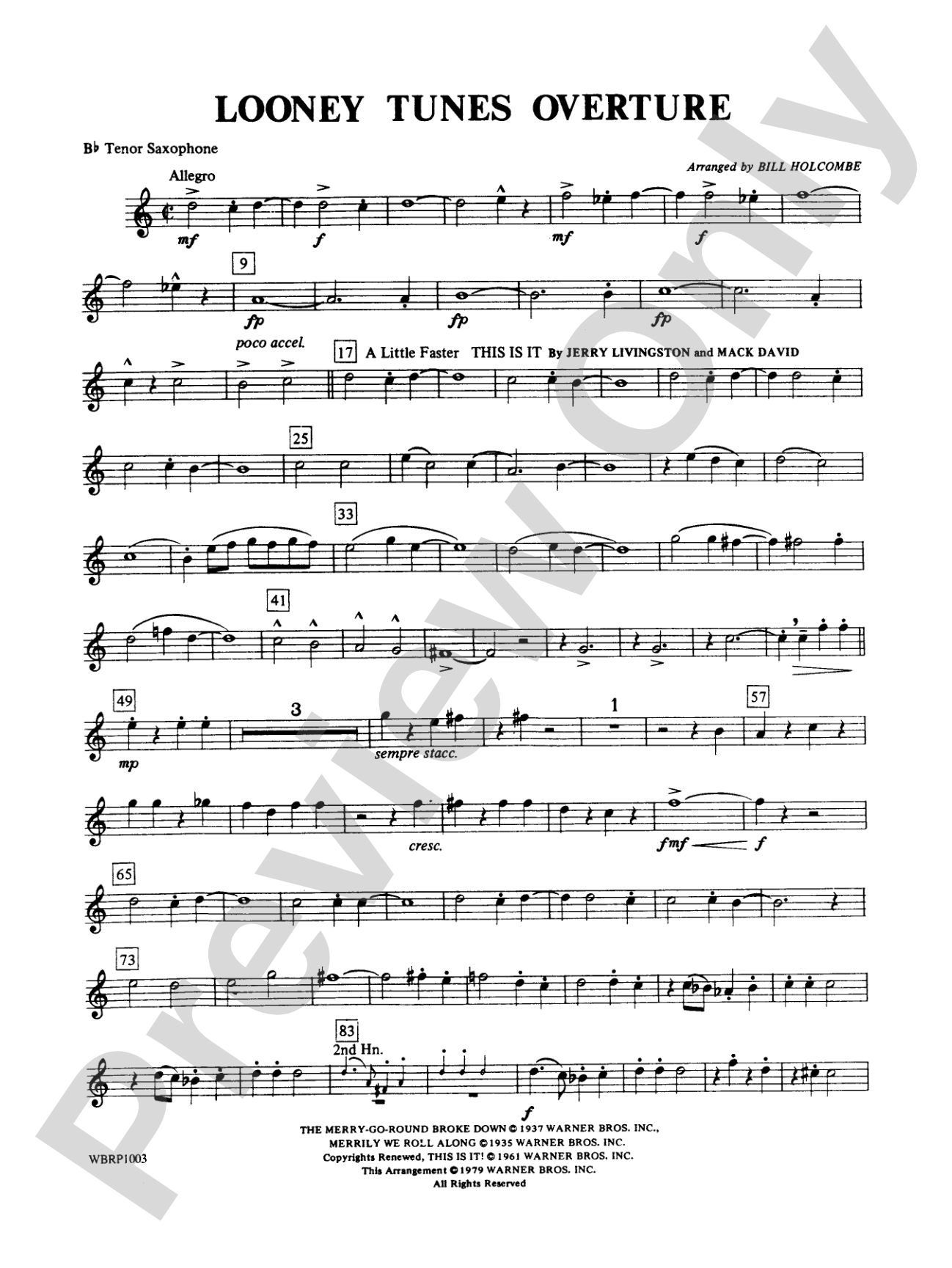 Looney Tunes Overture: B-flat Tenor Saxophone