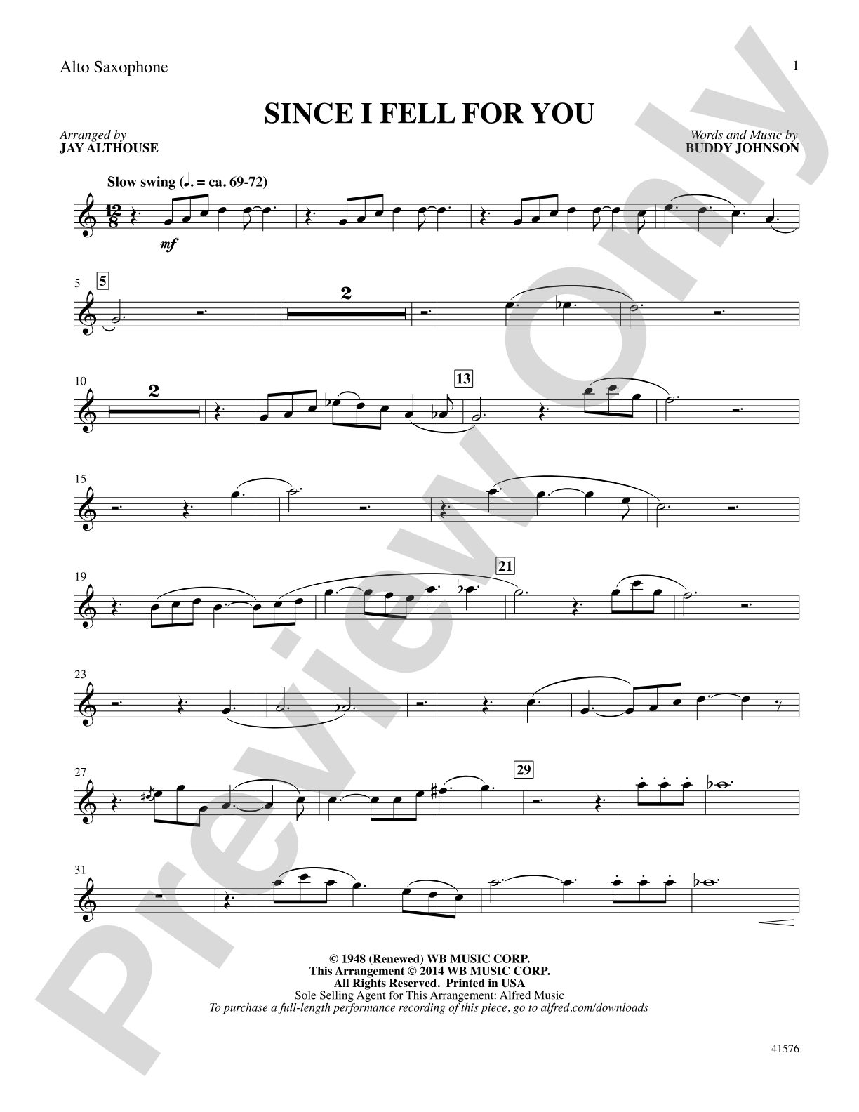 Since I Fell For You: Alto Saxophone: Choral SoundPax