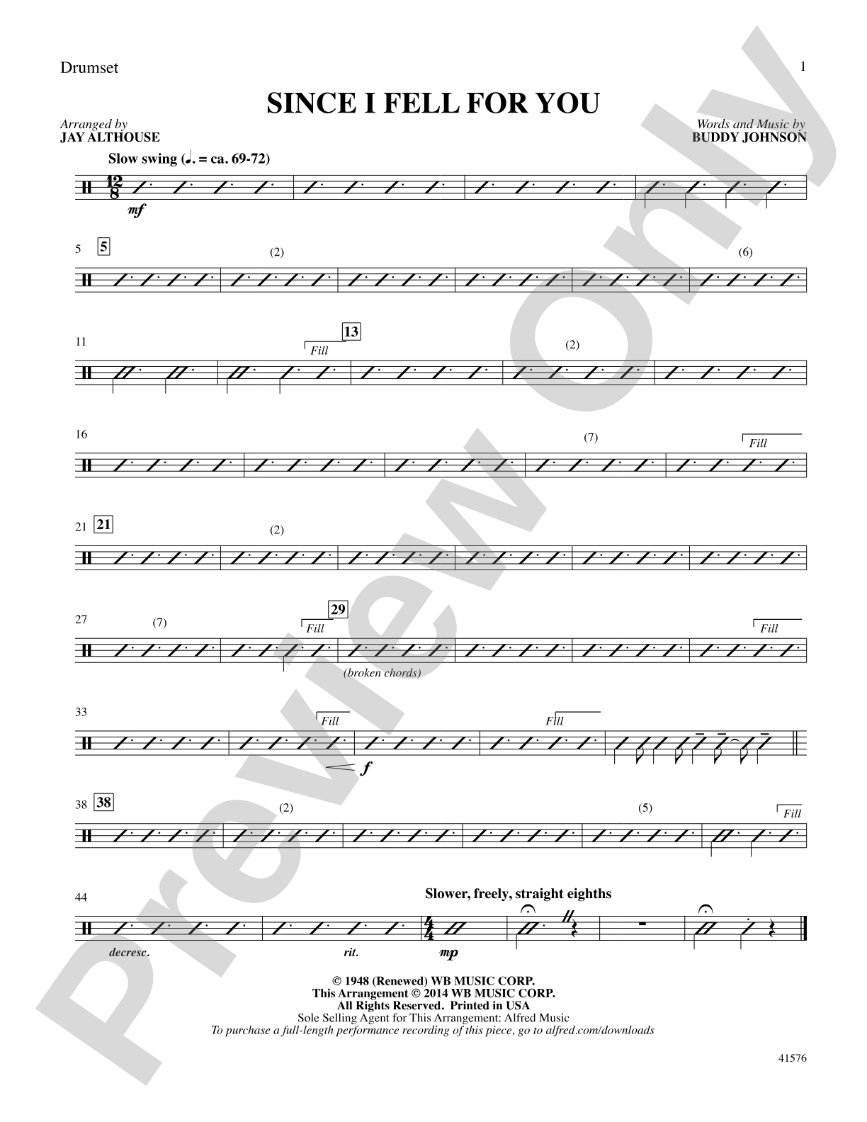 Since I Fell For You: Drumset: Choral SoundPax