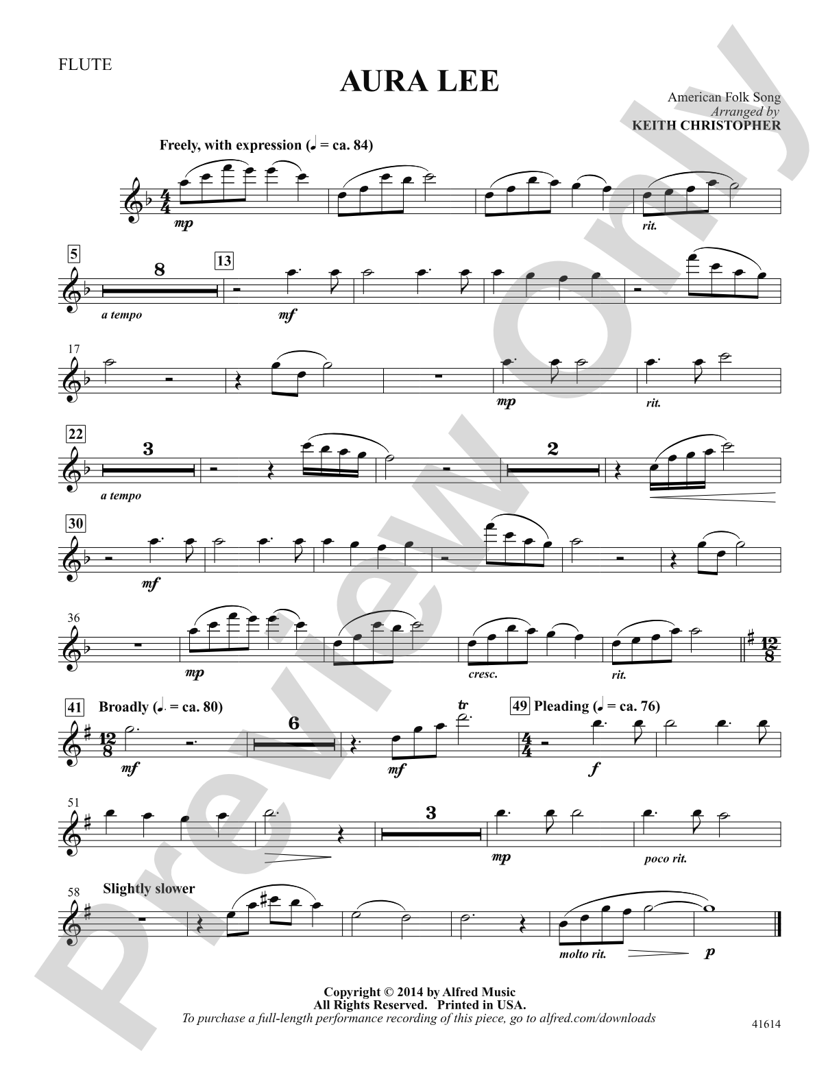 Aura Lee: Flute: Choral SoundPax