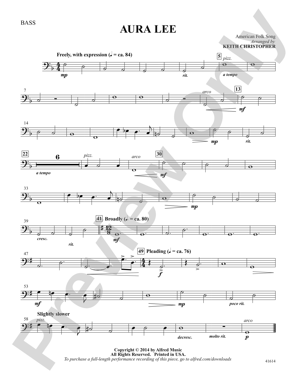 Aura Lee: String Bass: Choral SoundPax