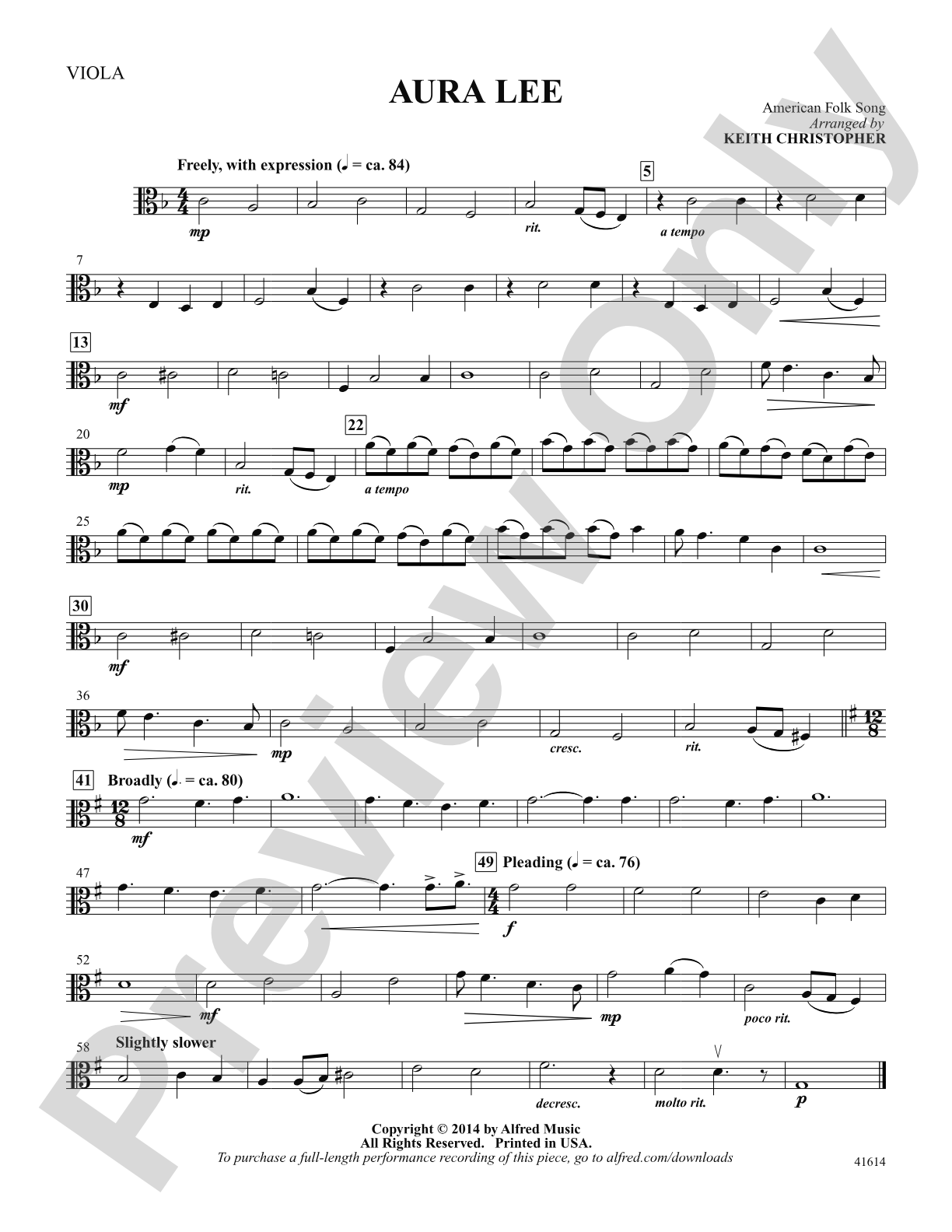 Aura Lee: Viola: Choral SoundPax