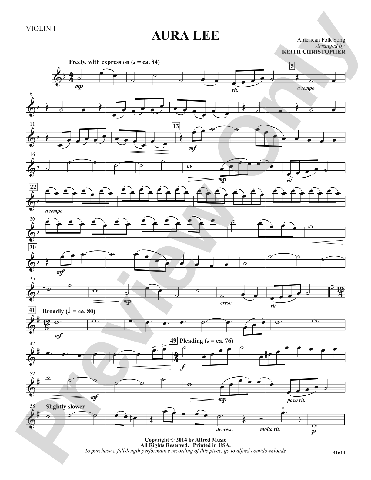 Aura Lee: Violin 1: Choral SoundPax