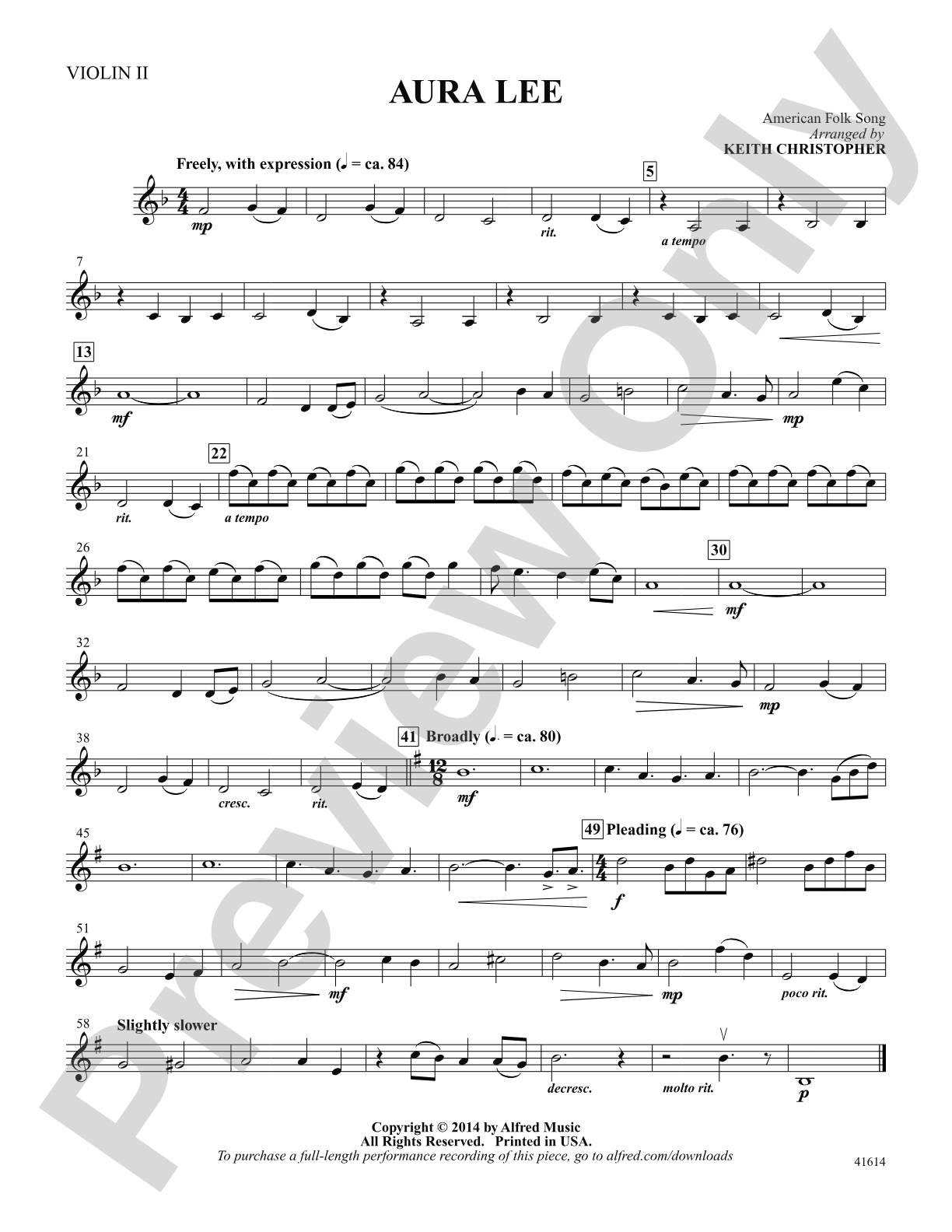 Aura Lee: Violin 2: Choral SoundPax