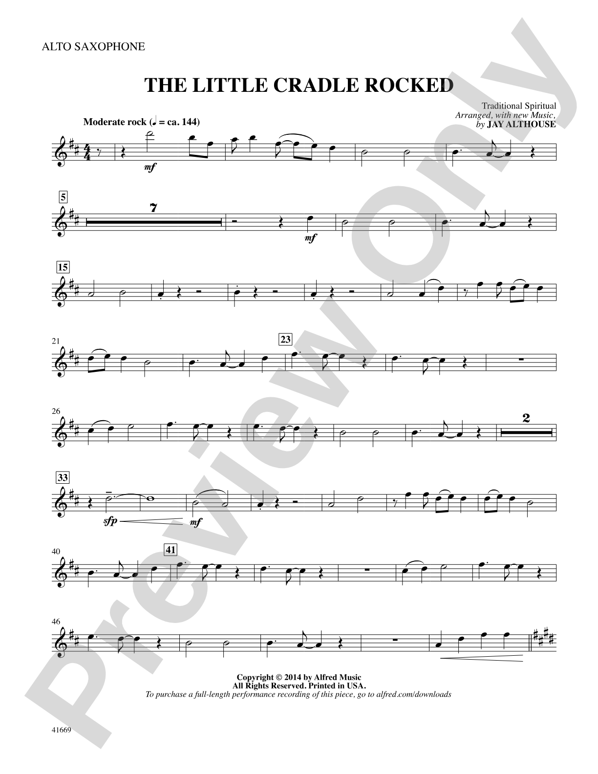 The Little Cradle Rocked: Alto Saxophone: Choral SoundPax