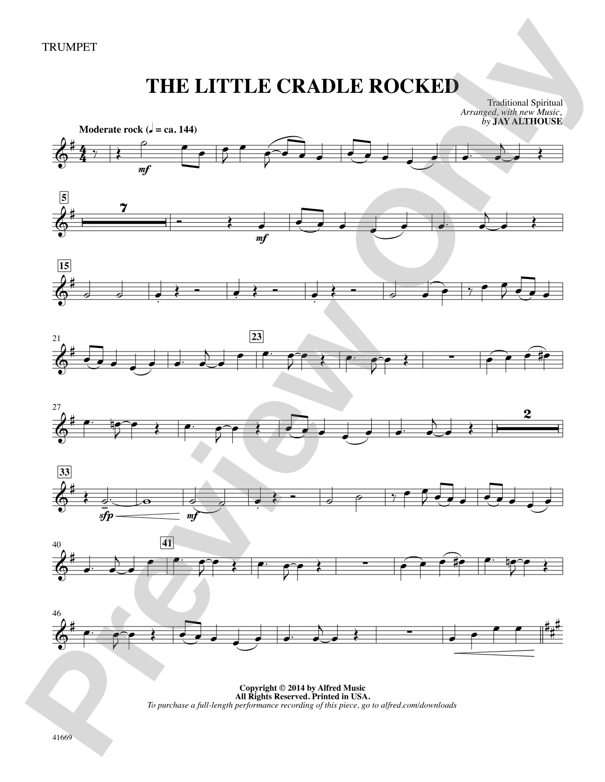The Little Cradle Rocked: Trumpet: Choral SoundPax