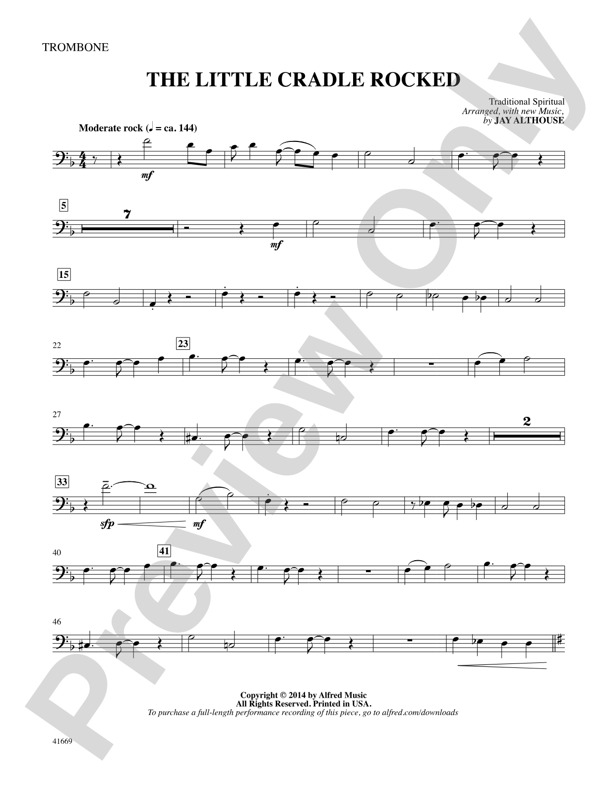 The Little Cradle Rocked: Trombone: Choral SoundPax