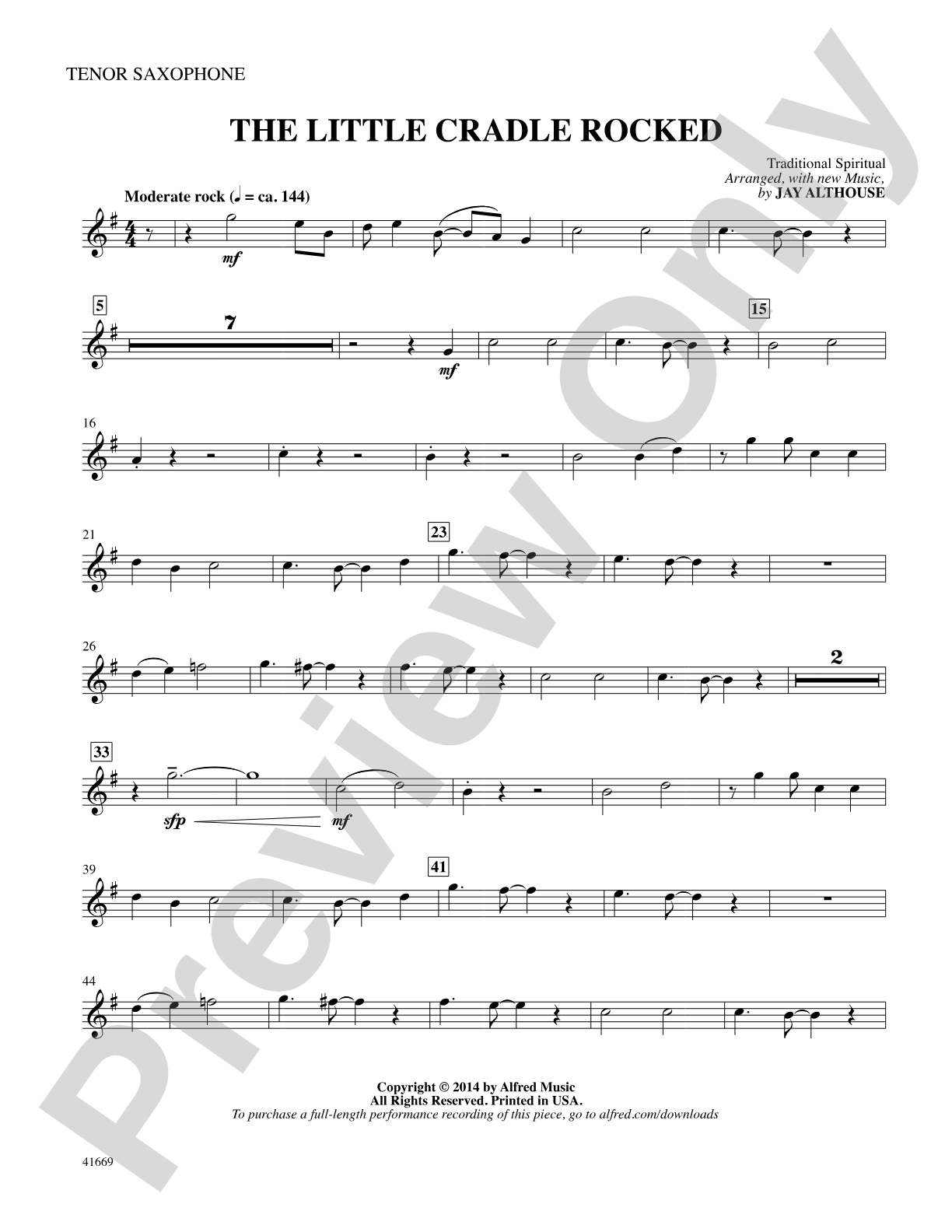 The Little Cradle Rocked: Tenor Saxophone: Choral SoundPax
