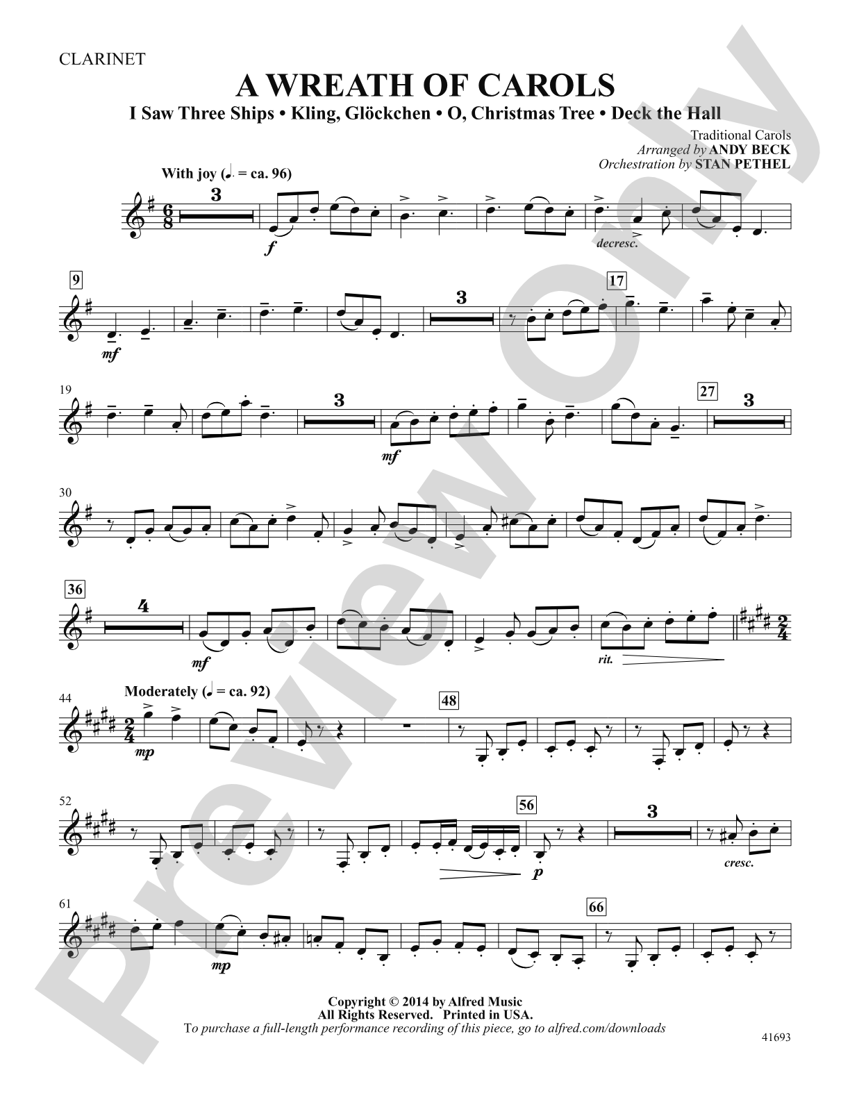 A Wreath of Carols: Clarinet: Choral SoundPax