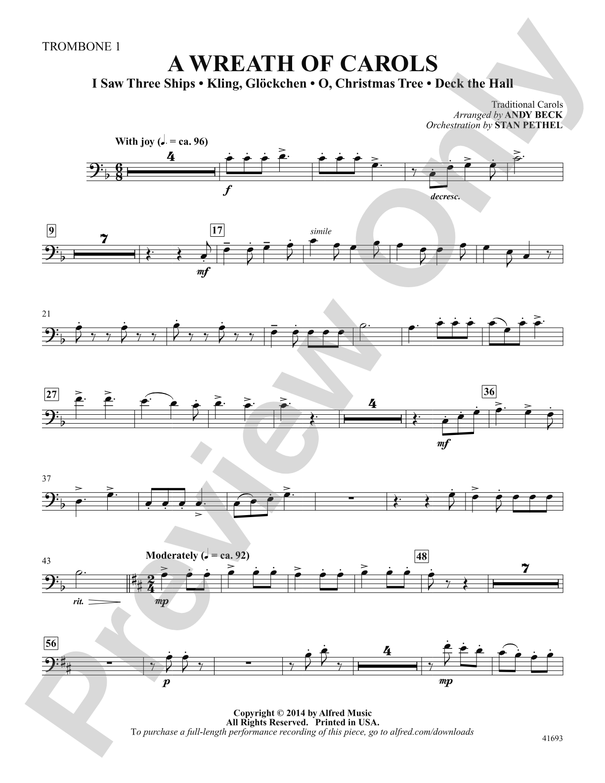 A Wreath of Carols: Trombone 1: Choral SoundPax