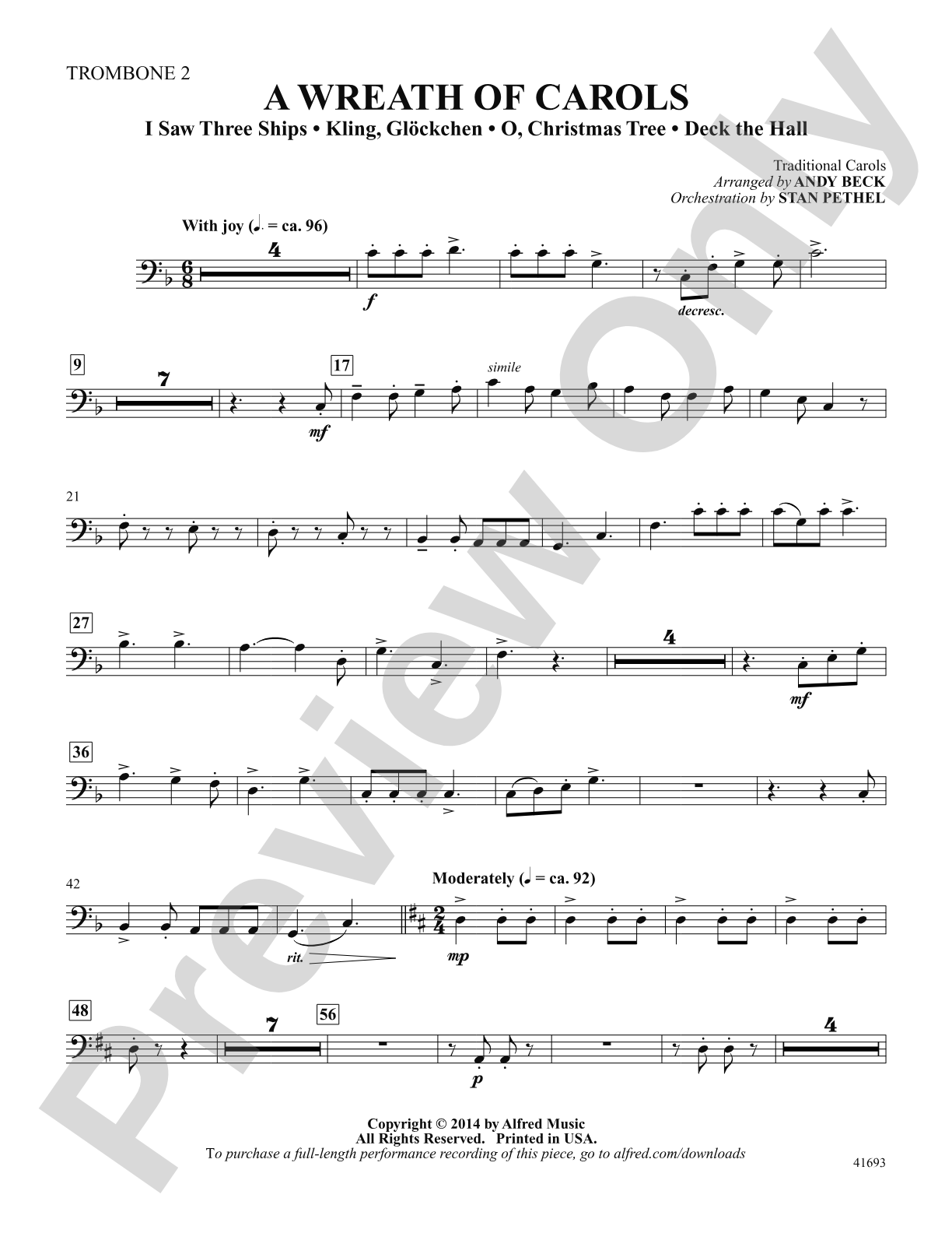 A Wreath of Carols: Trombone 2: Choral SoundPax