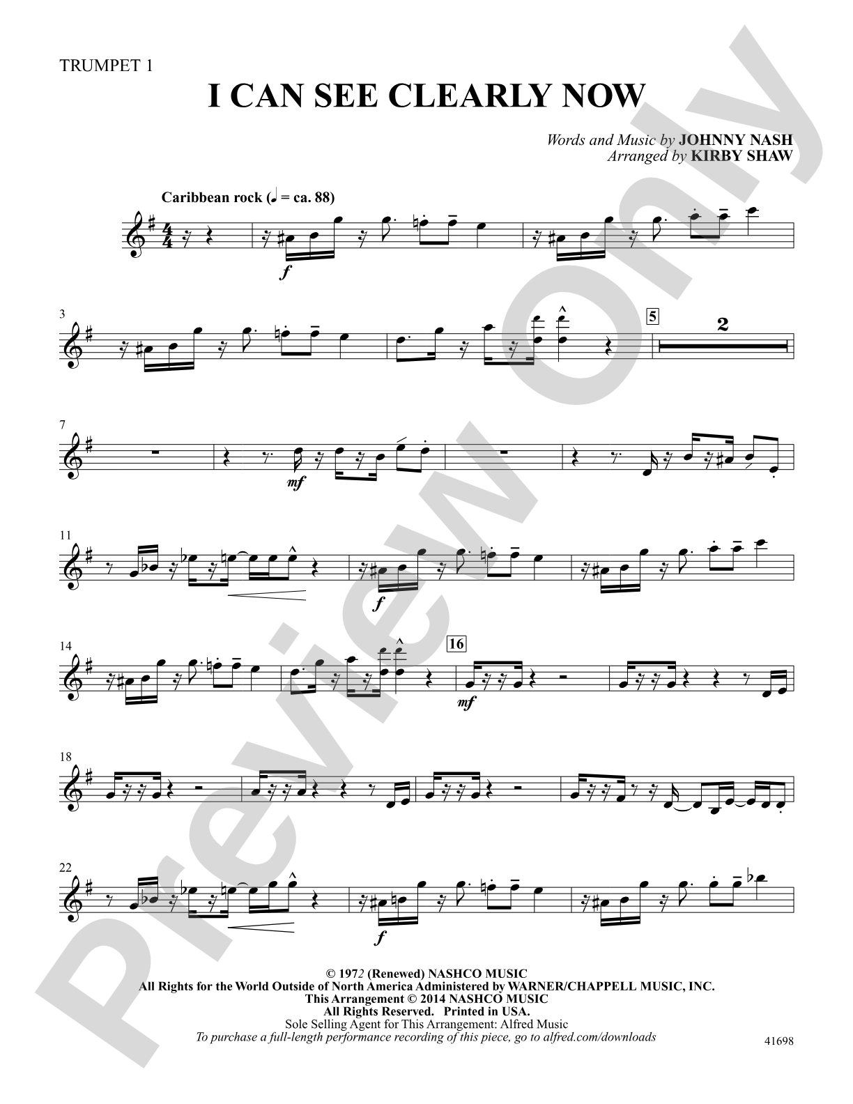 I Can See Clearly Now: Trumpet 1: Choral SoundPax