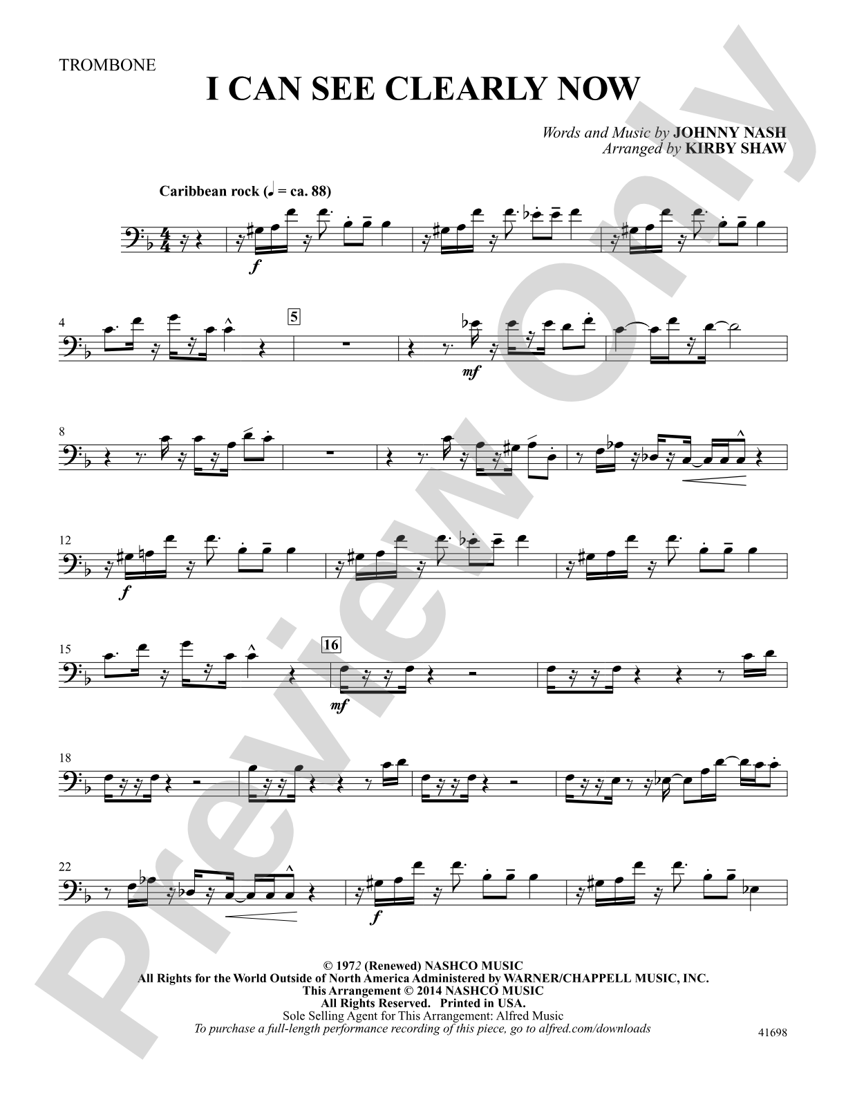 I Can See Clearly Now: Trombone: Choral SoundPax