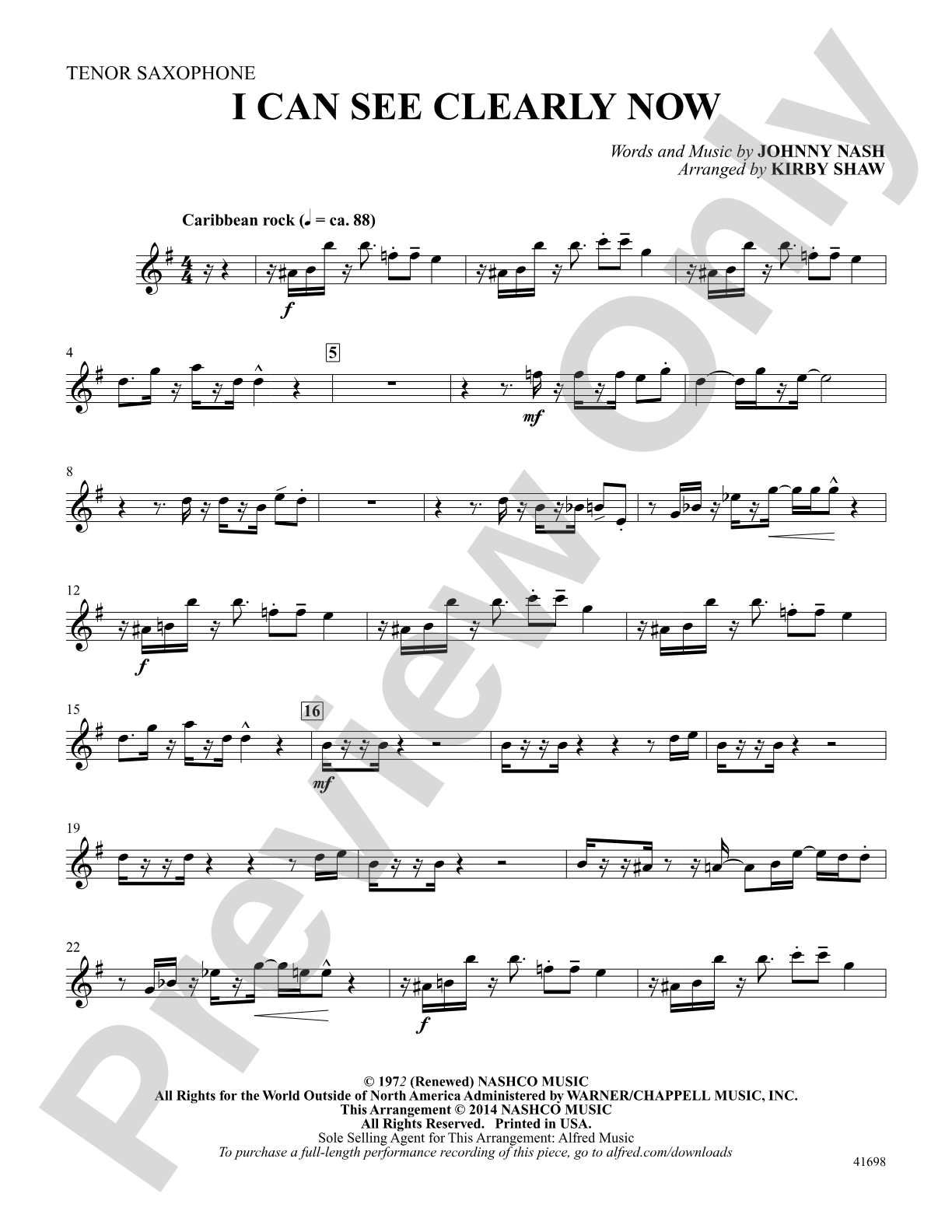 I Can See Clearly Now: Tenor Saxophone: Choral SoundPax